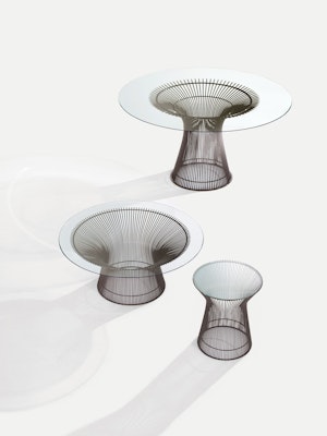 Platner Dining Table and Side Tables with bronze finish and glass top