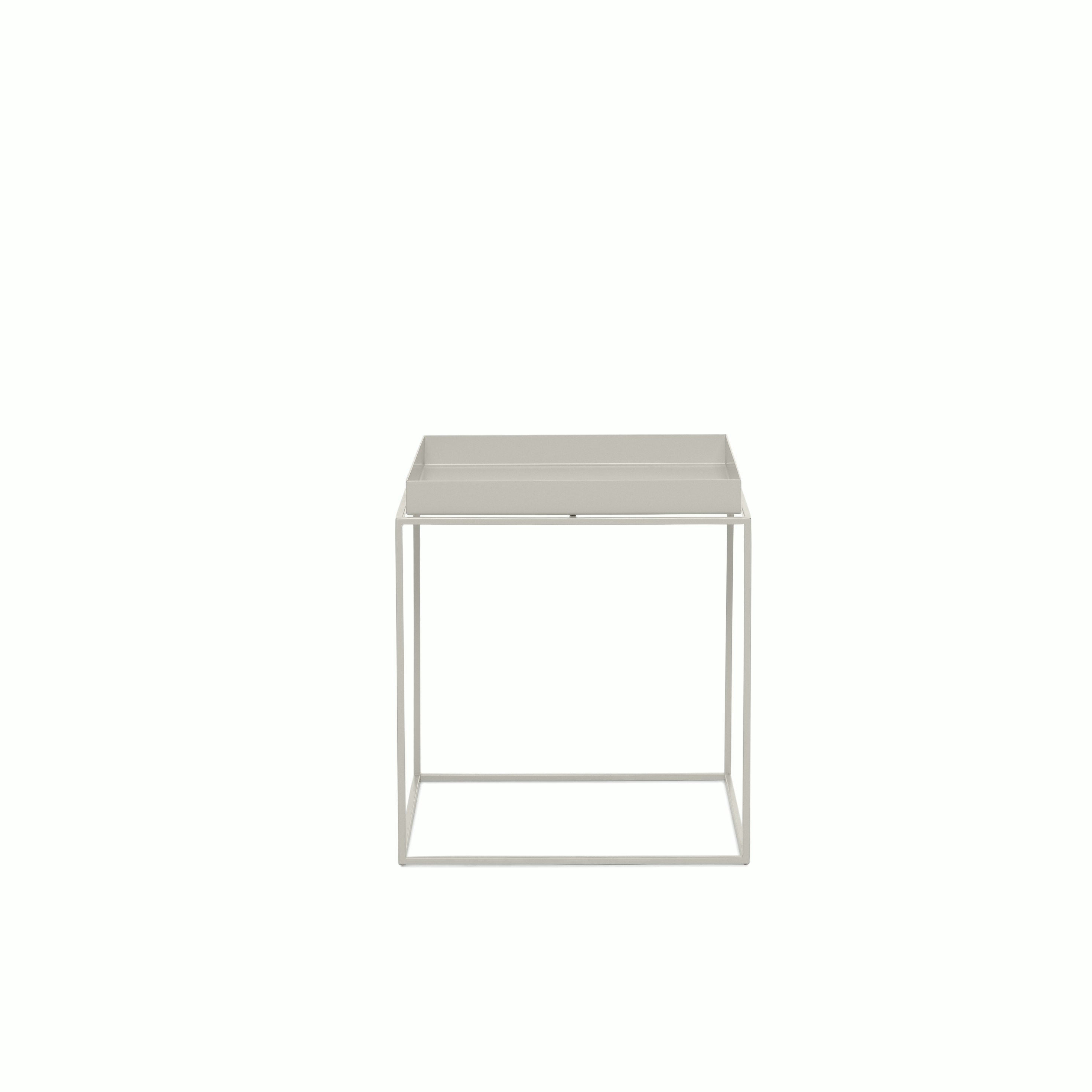 A warm grey Tray Side Table viewed from the front