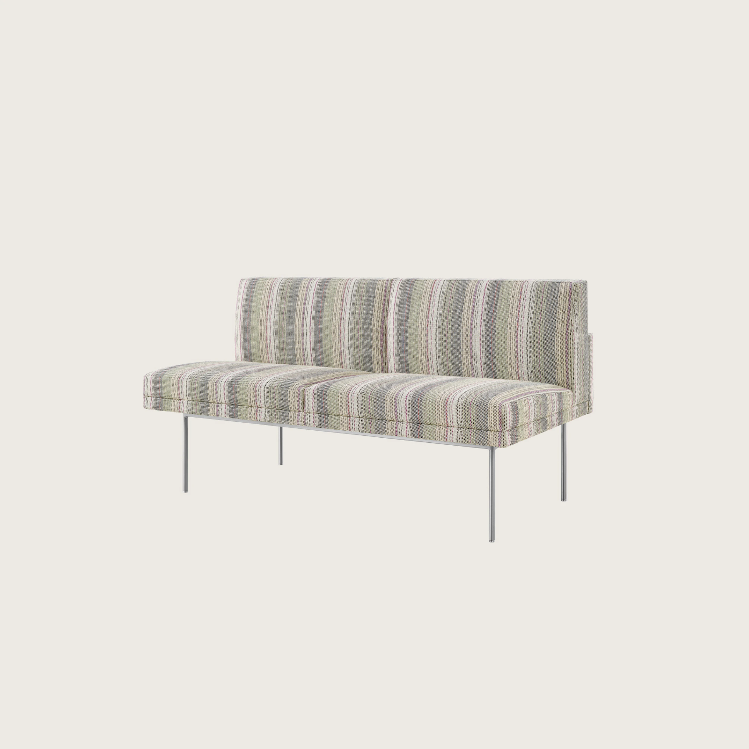 A two seat Tuxedo Component settee in a striped textile, three-quarter front view.