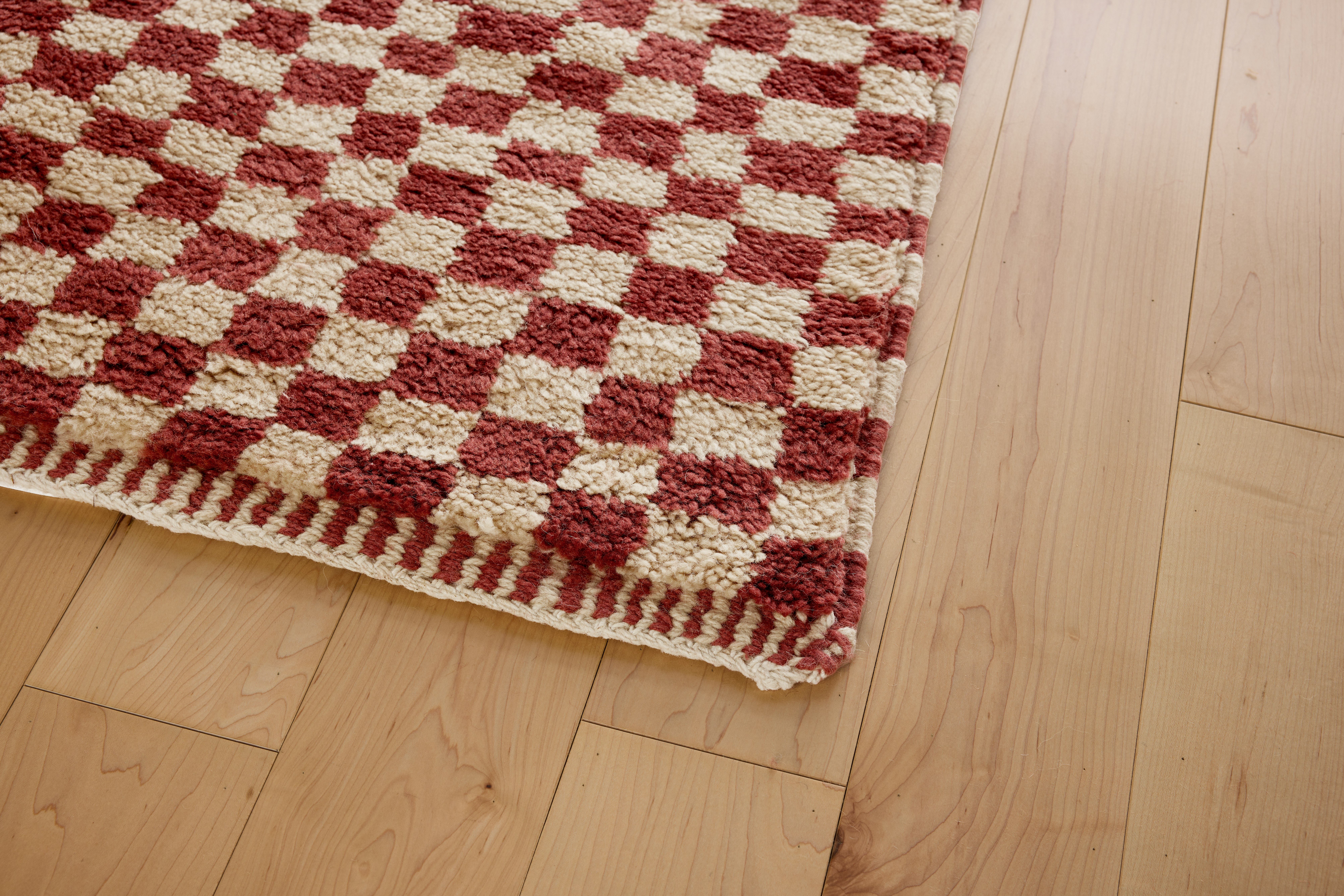 A detailed look at a Microcheck Shag Rug in Oat Sienna.