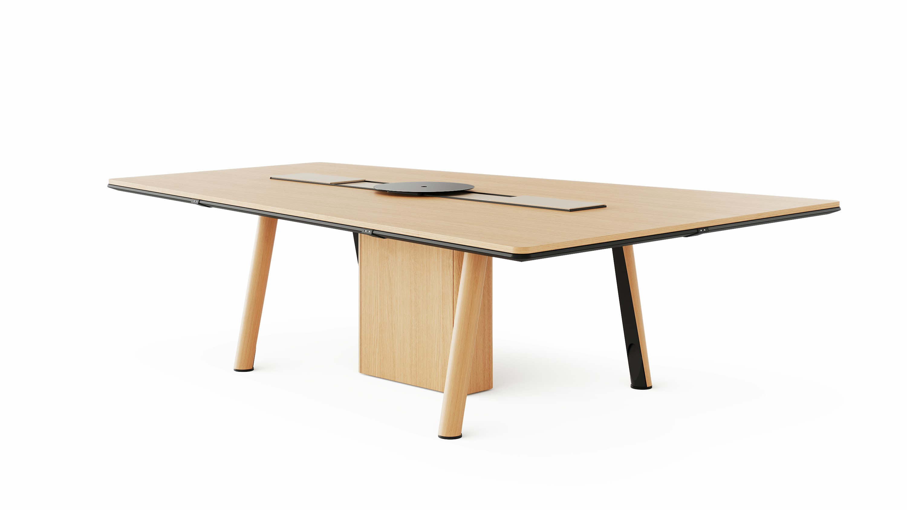 Ascent Conference Table designed by EOOS in Natural Rift Cut Oak shown at an angle on a white sweep.