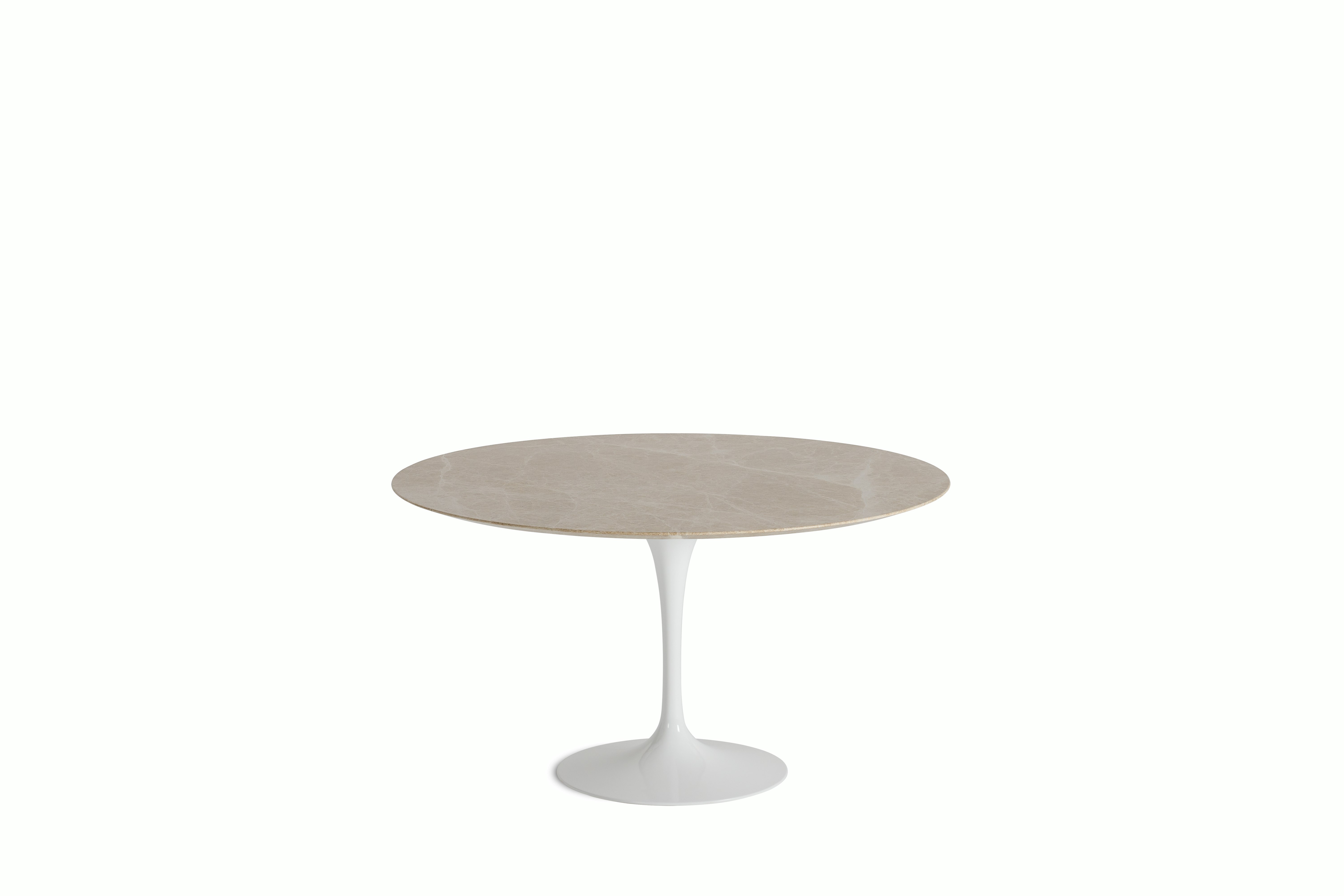 Saarinen Dining Table - Round, 60 Inch, Polished Coated Marble, Emperado Light, White Base