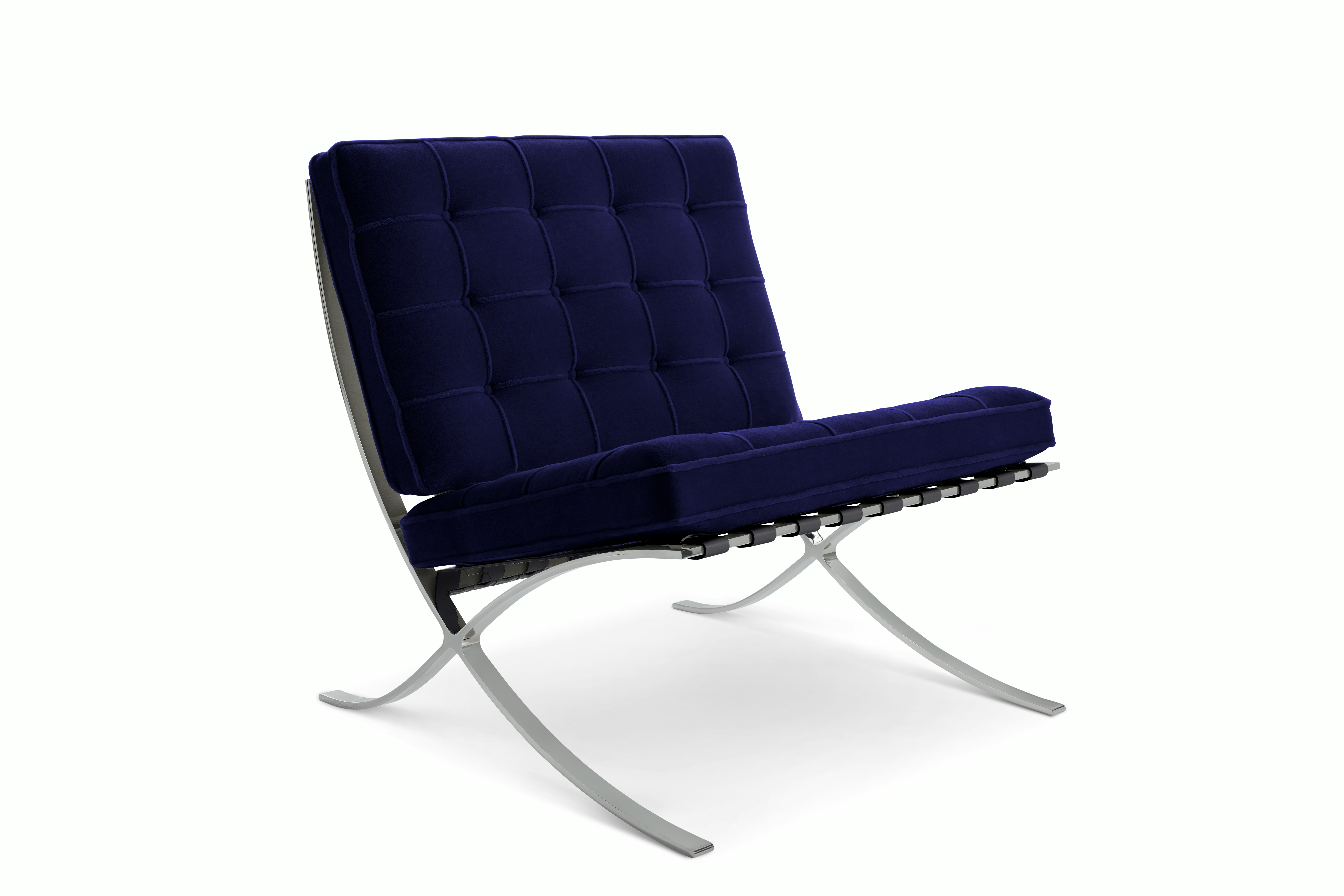 Barcelona Chair in Knoll Velvet,  Ultraviolet,  Polished Chrome