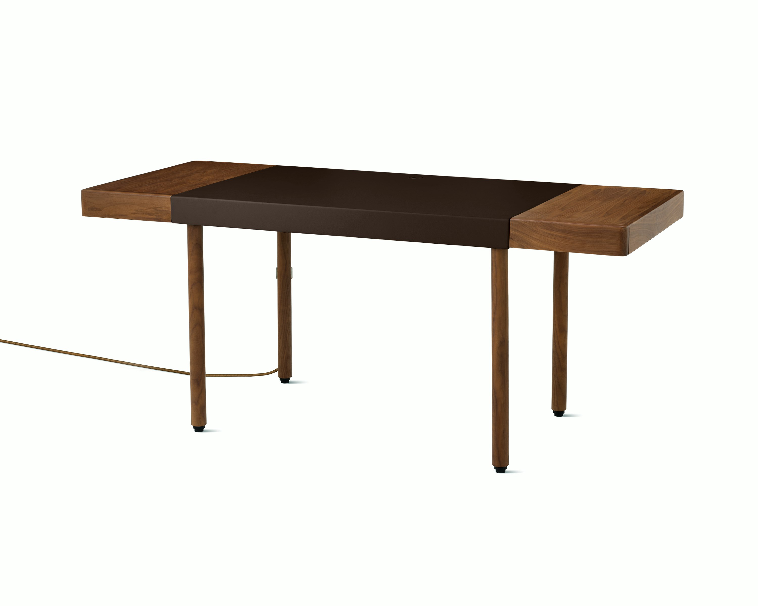 Leatherwrap Standing Desk - 2 Drawer,  Walnut,  Chestnut Leather