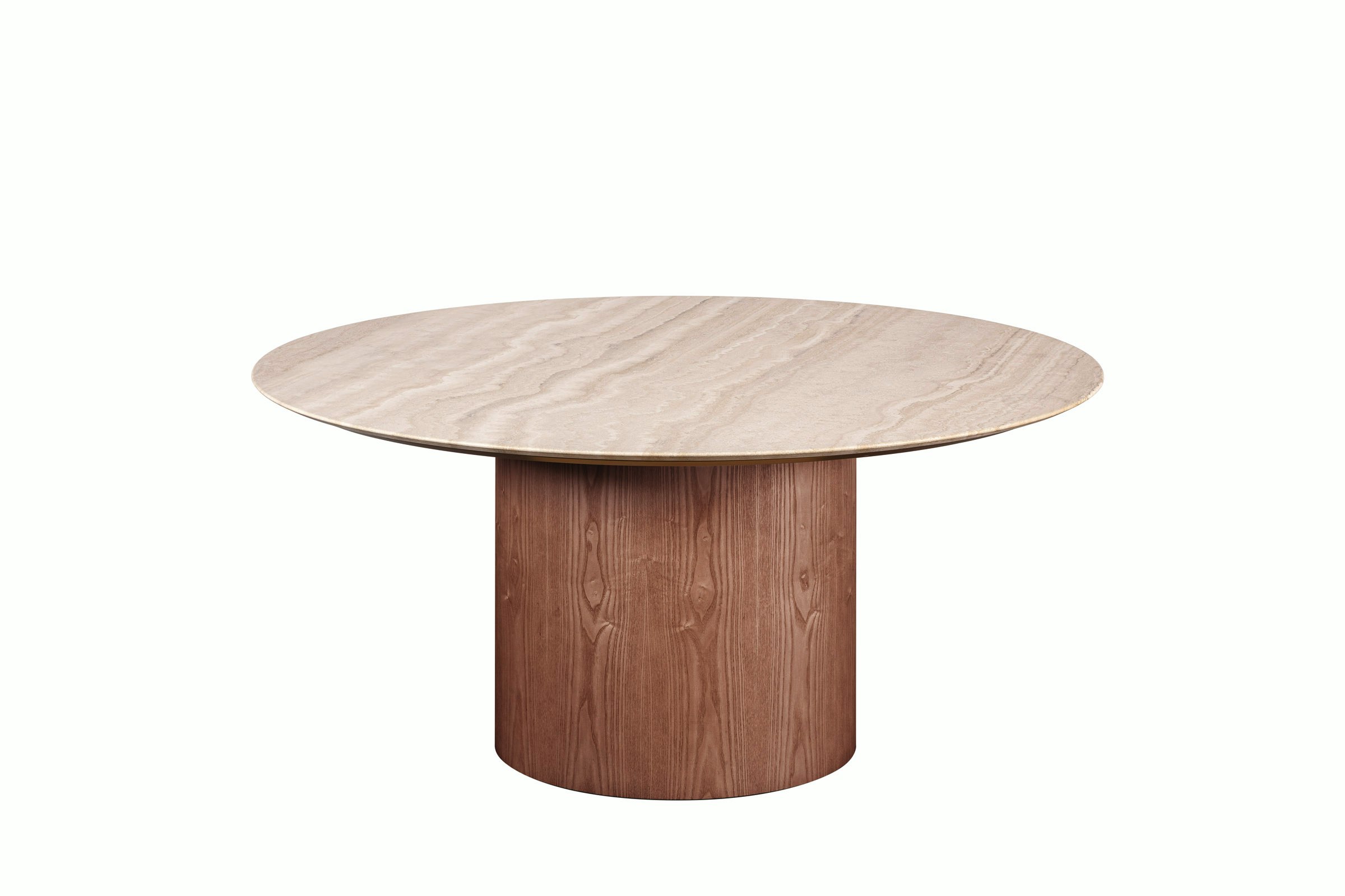 Myon Dining Table - Round, 63in , Marble, Travertine, Walnut