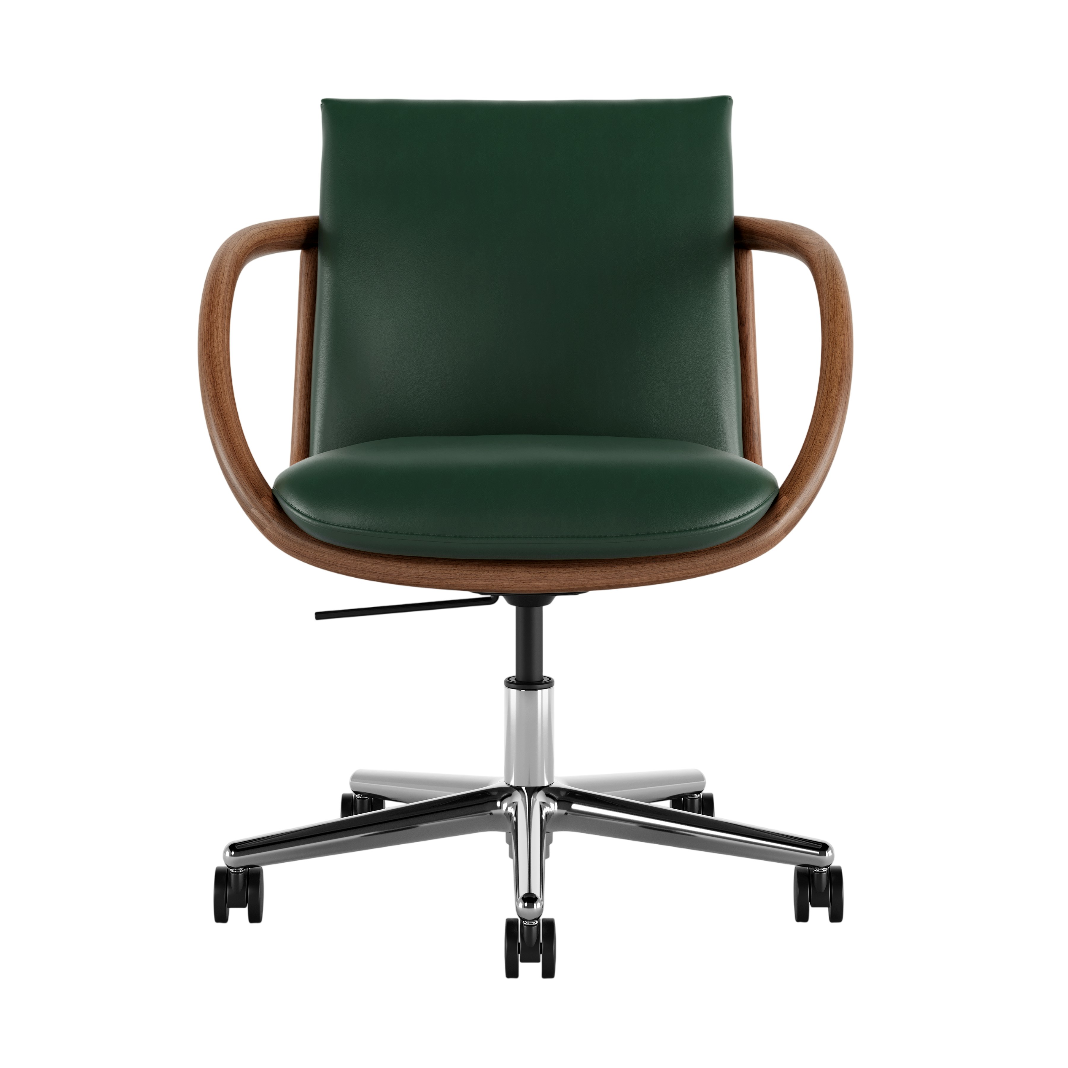 Full Loop Task Chair - Bristol Leather British Green,  Walnut,  Polished Aluminum
