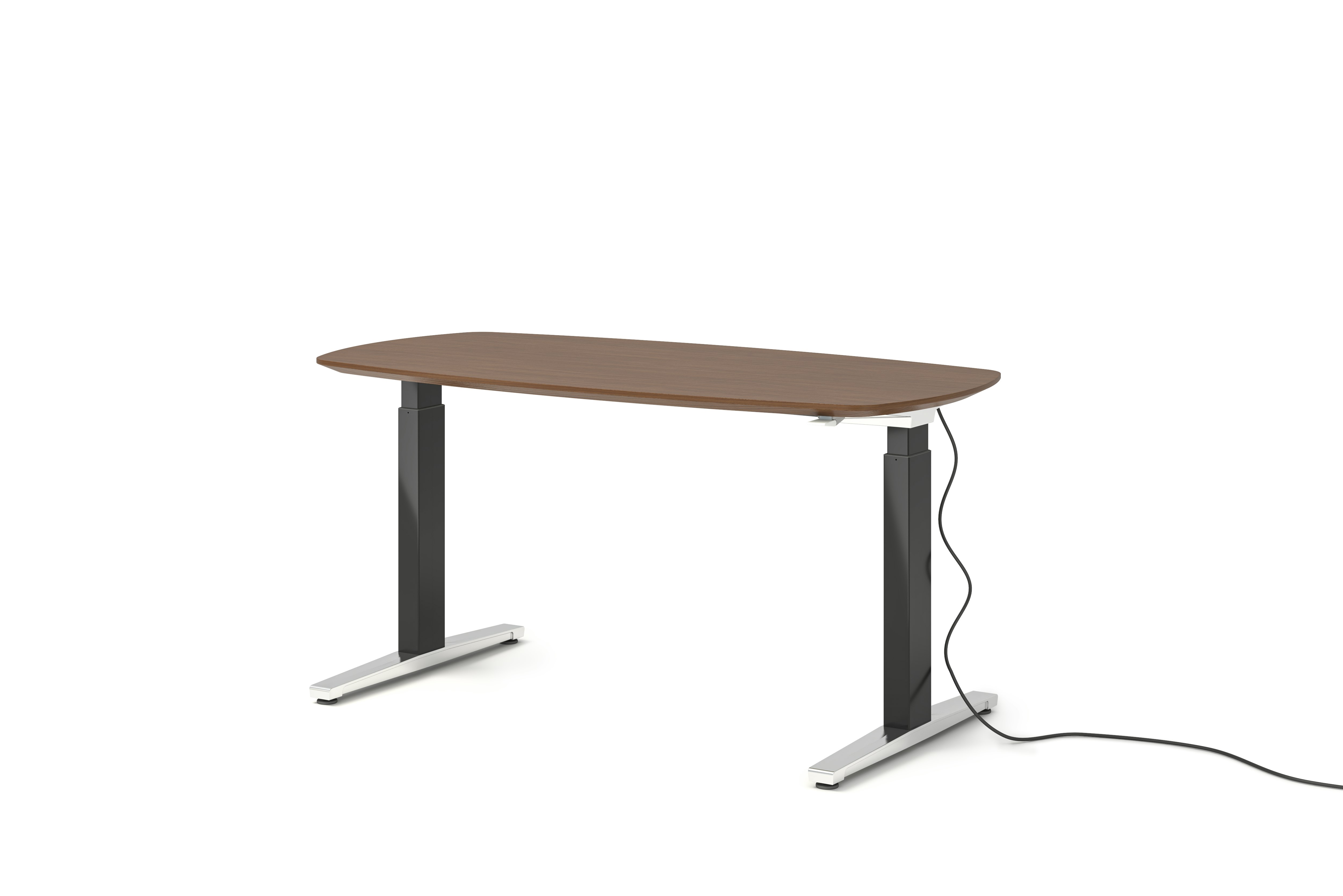 Renew Executive S2S Desk 29x58, Veneer Walnut, Graphite Satin / Polished Aluminum, Simple Cover, Standard Power