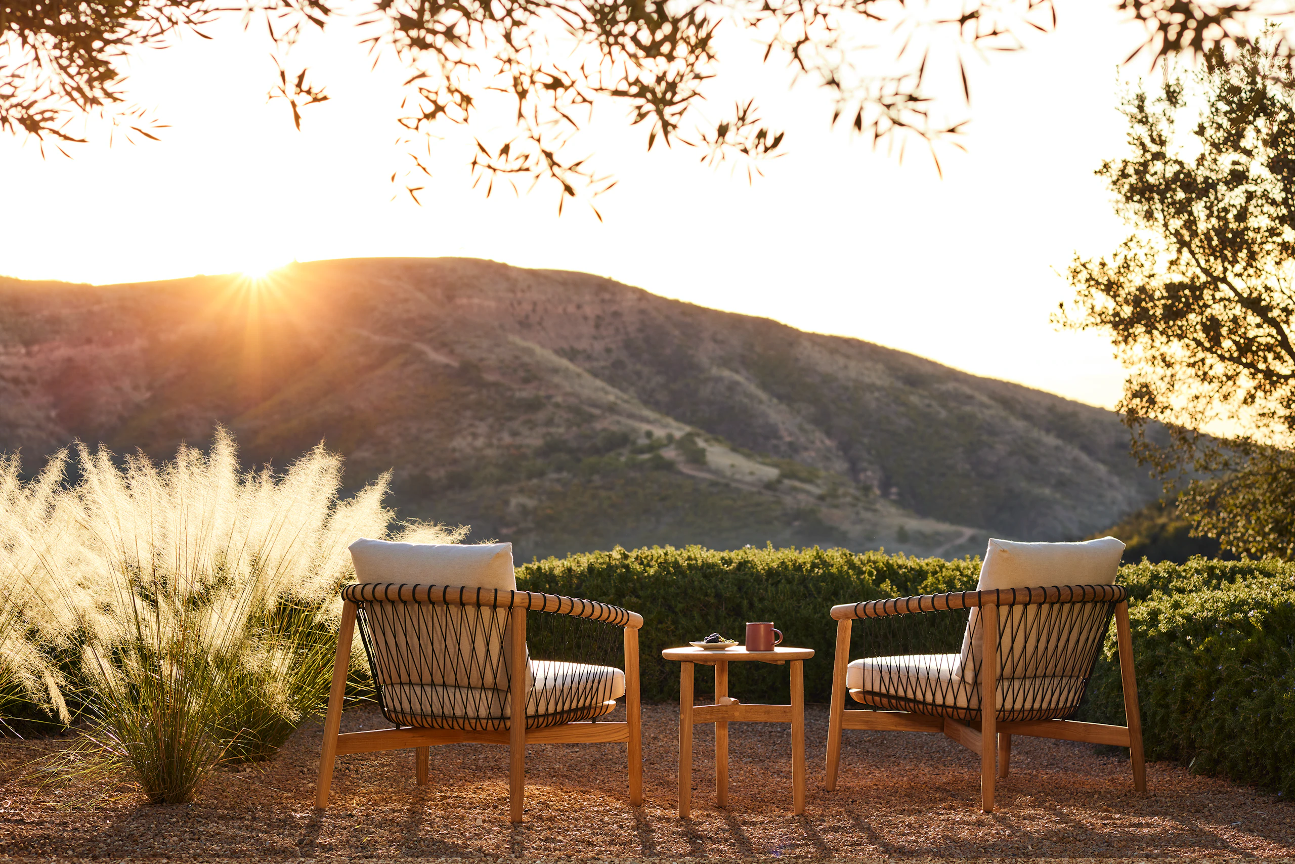 Crosshatch Outdoor Lounge Chairs and Side Table