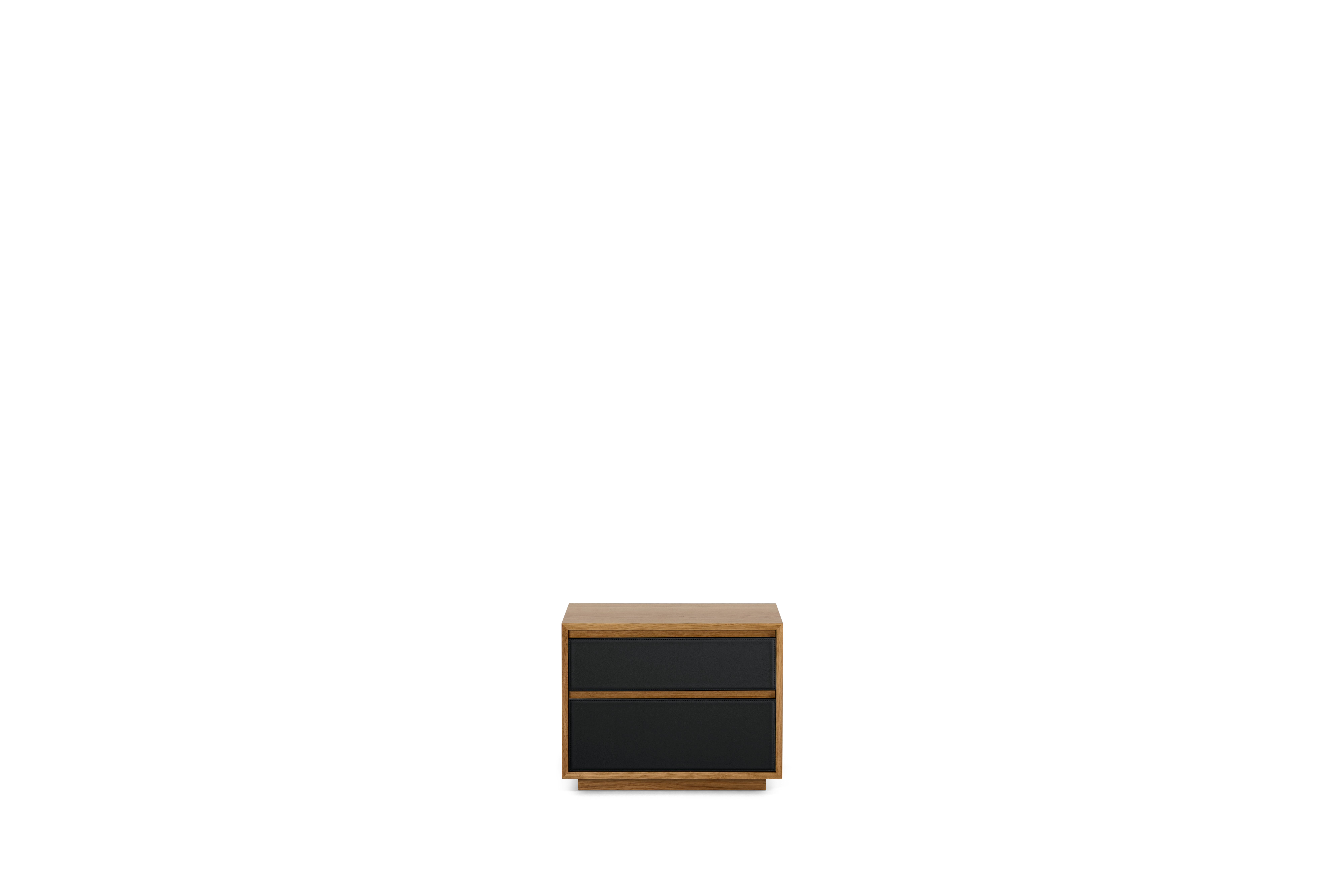 A Hule Bedside Table in Obsidian viewed from the front.
