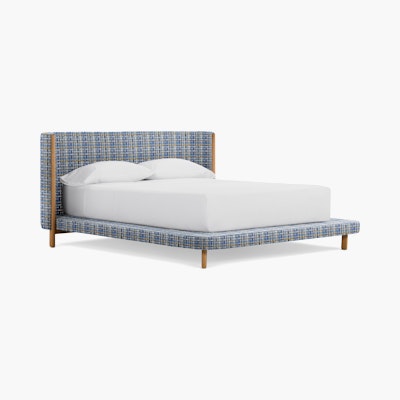 Emmy Bed - Tall in Oak and Stepped Plaid Well Emmy Bed - Tall in Oak and Stepped Plaid Well
