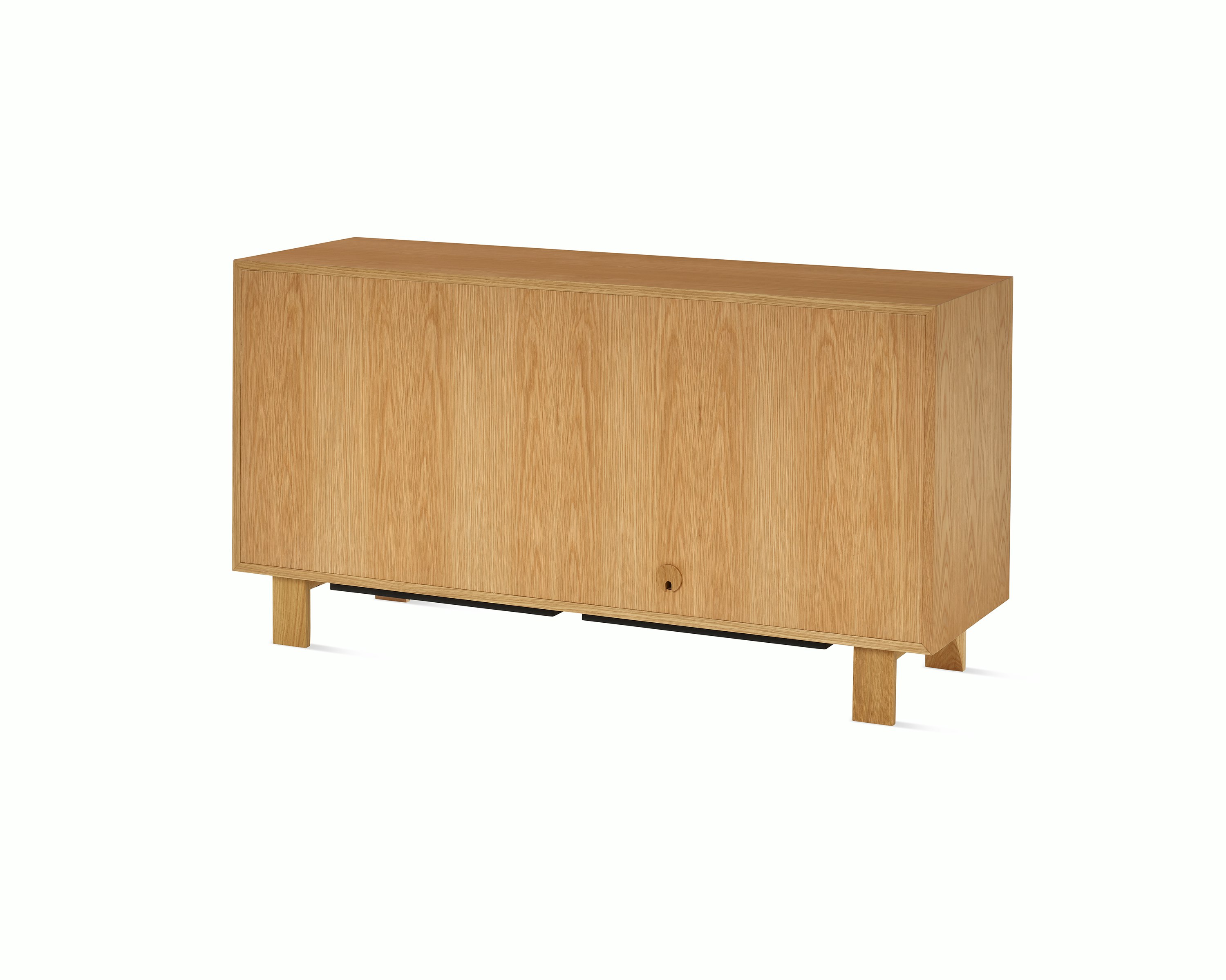 Nelson Basic Cabinet Series Credenza in natural oak with two doors, four drawers, standard square legs, and wavy pulls.