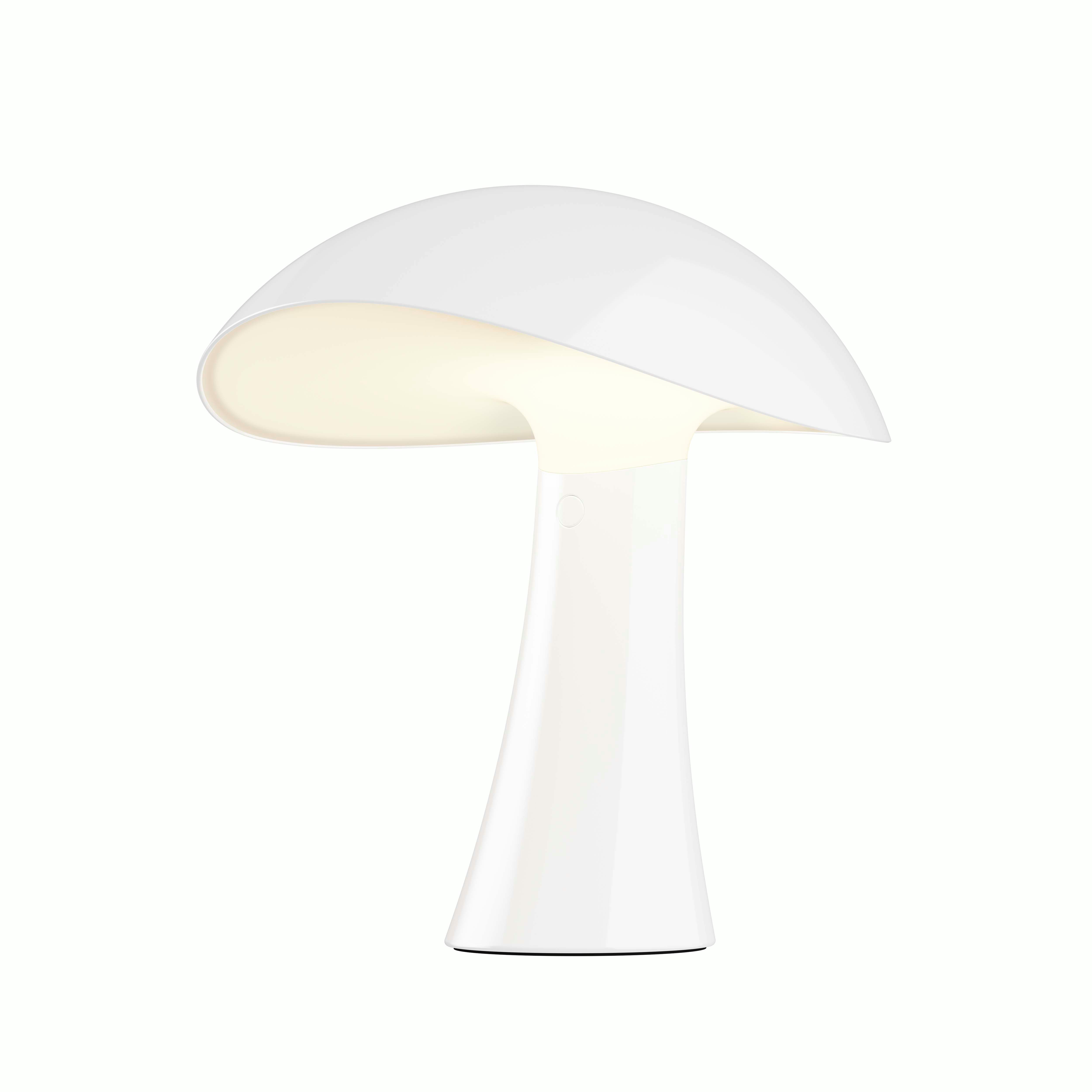 A Rumee 220 Portable Lamp in Cloud White viewed from an angle.