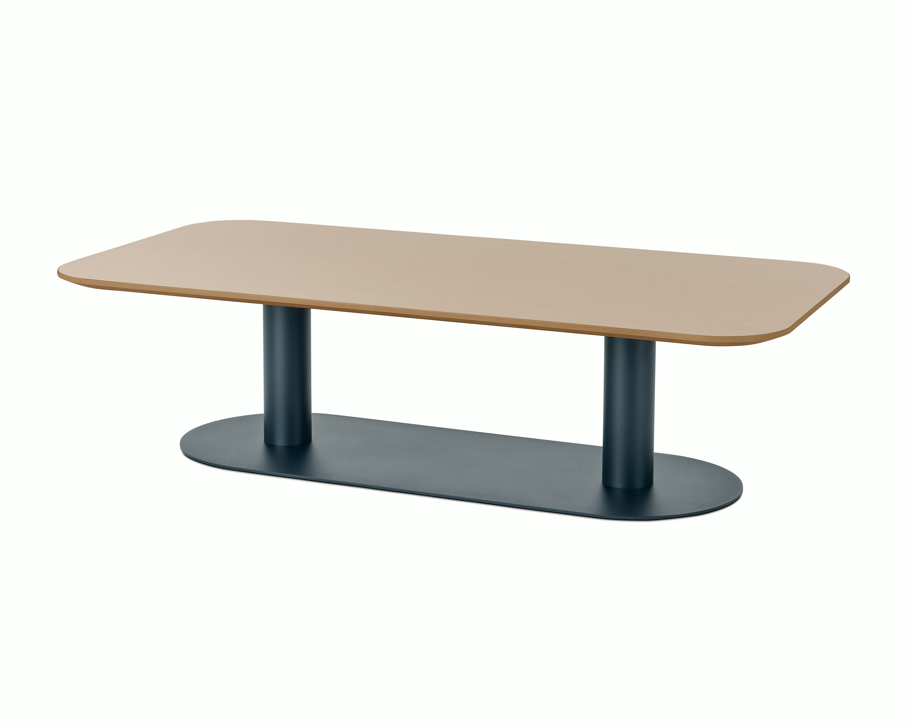 Occasional height Headway Cafe Table with soft rectangular top in clear on ash finish with Nightfall base.
