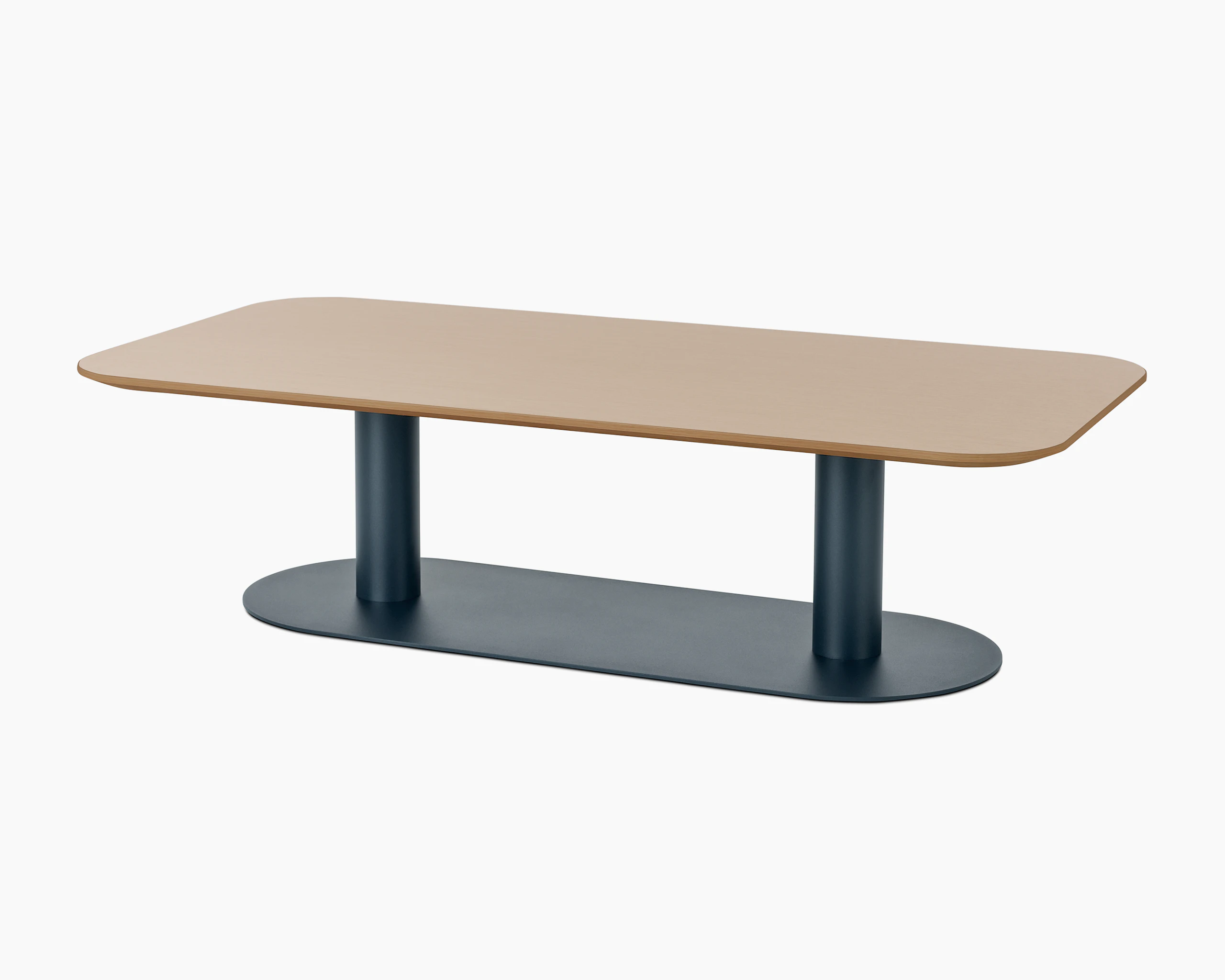 Occasional height Headway Cafe Table with soft rectangular top in clear on ash finish with Nightfall base.