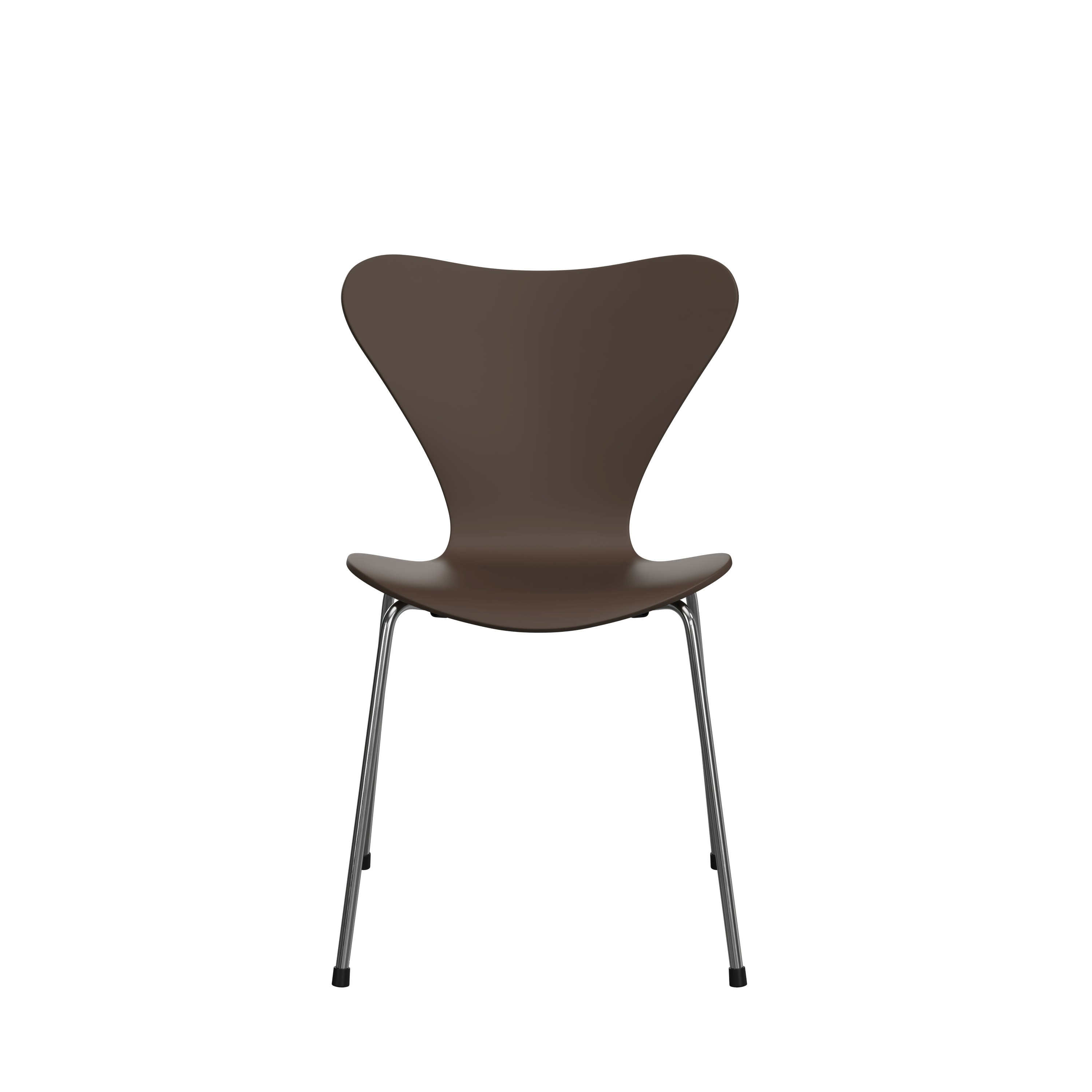 A Series 7 Chair Lacquered Verner Panton Edition Lacquered Brown and Chromed Steel viewed from the front