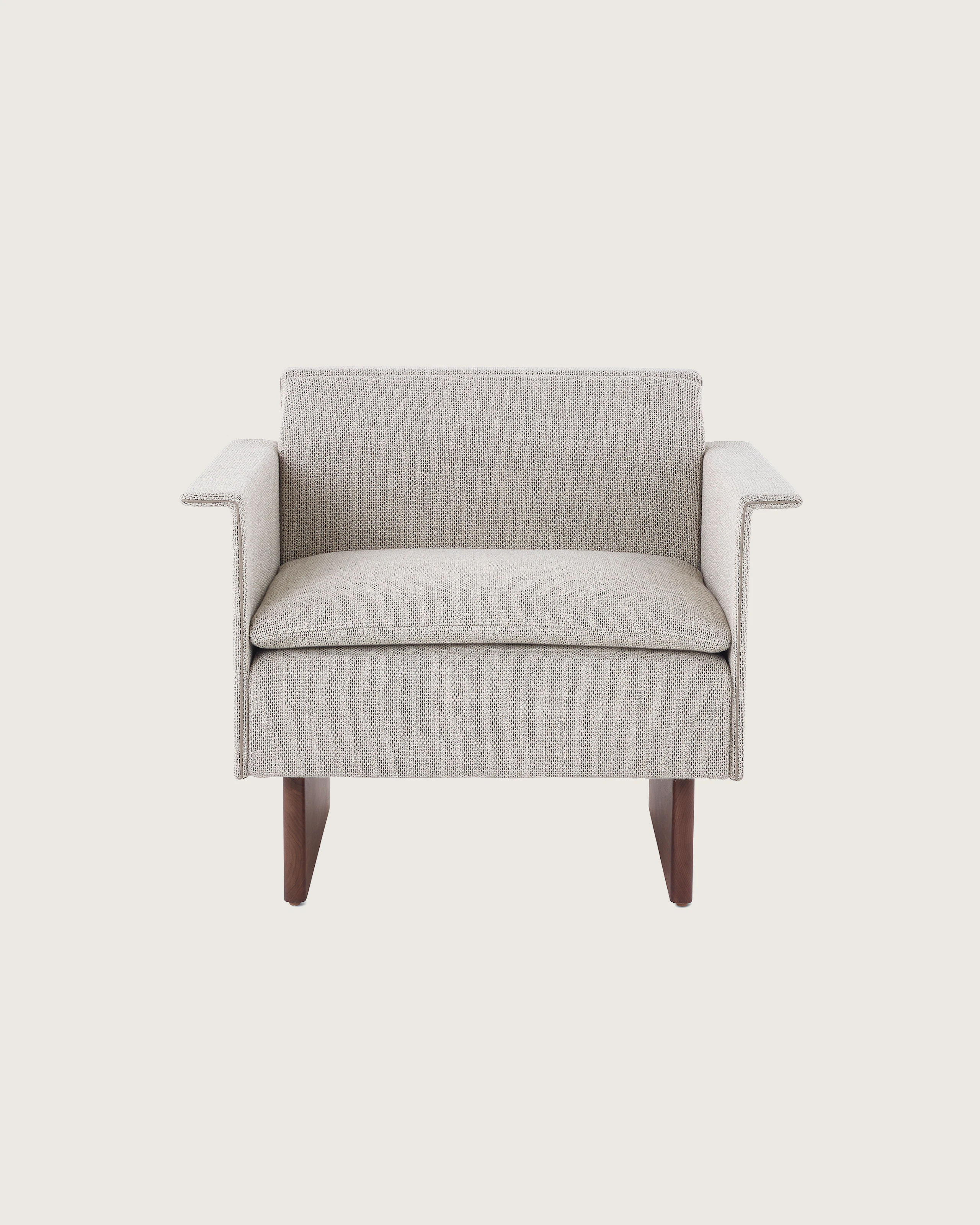 Mantle Club Chair in Capri Stone with Walnut Wood Base.