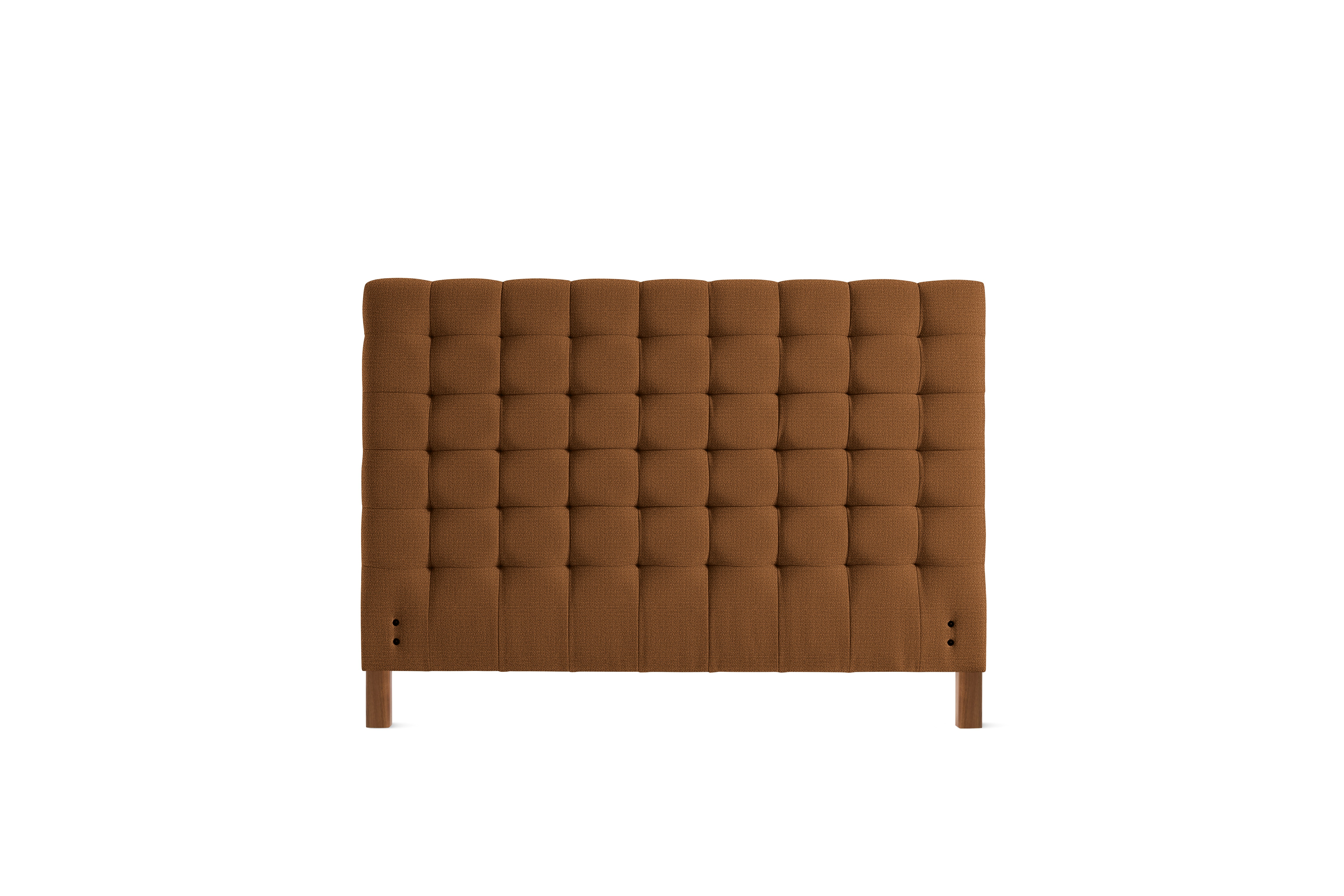 A Madeleine Headboard in Pebble Weave, Cannella, Walnut viewed from the front.
