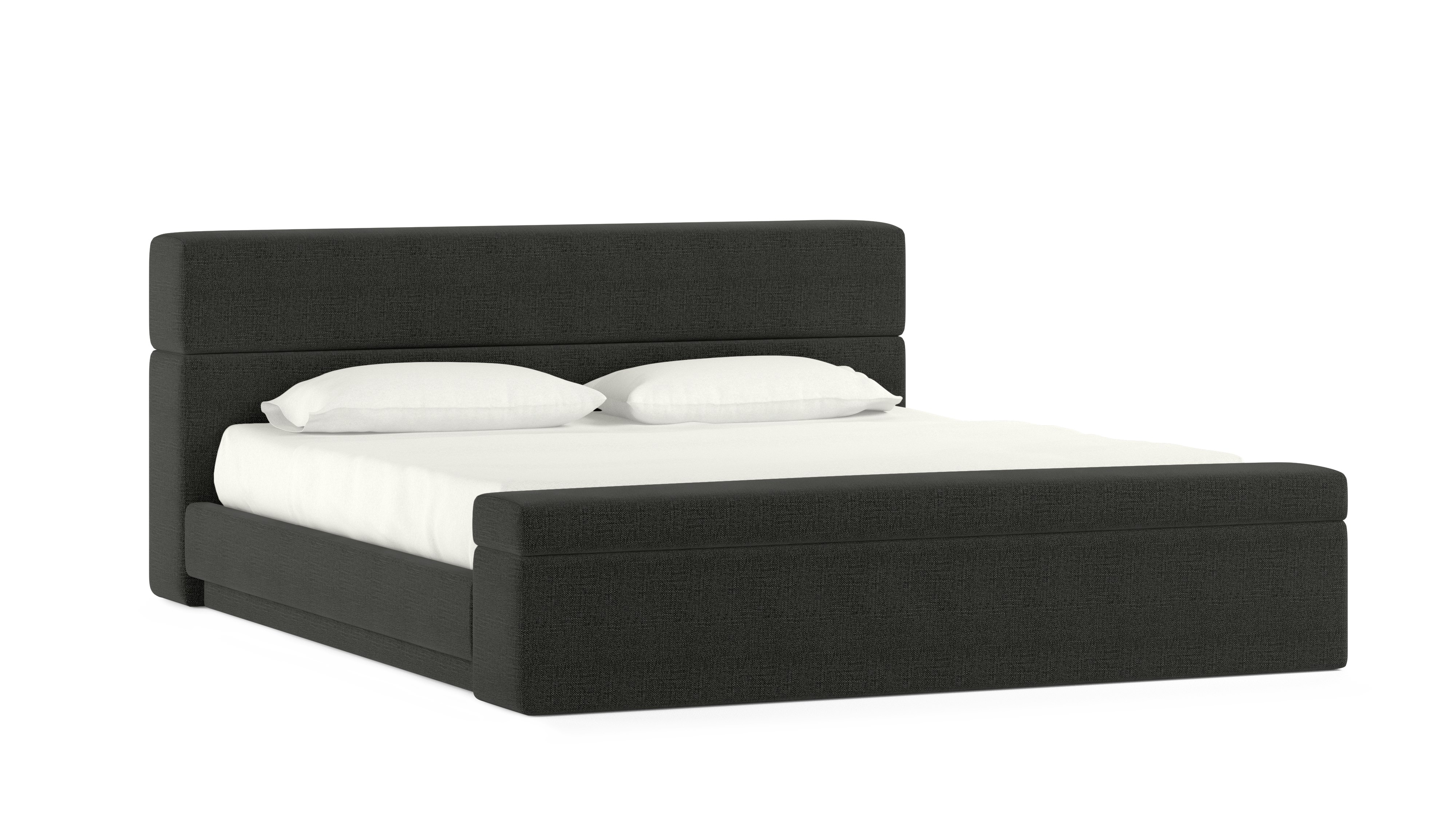A Corbel Bed - Queen, Footboard Storage Only, Crypton Robusta, Slate viewed from an angle.