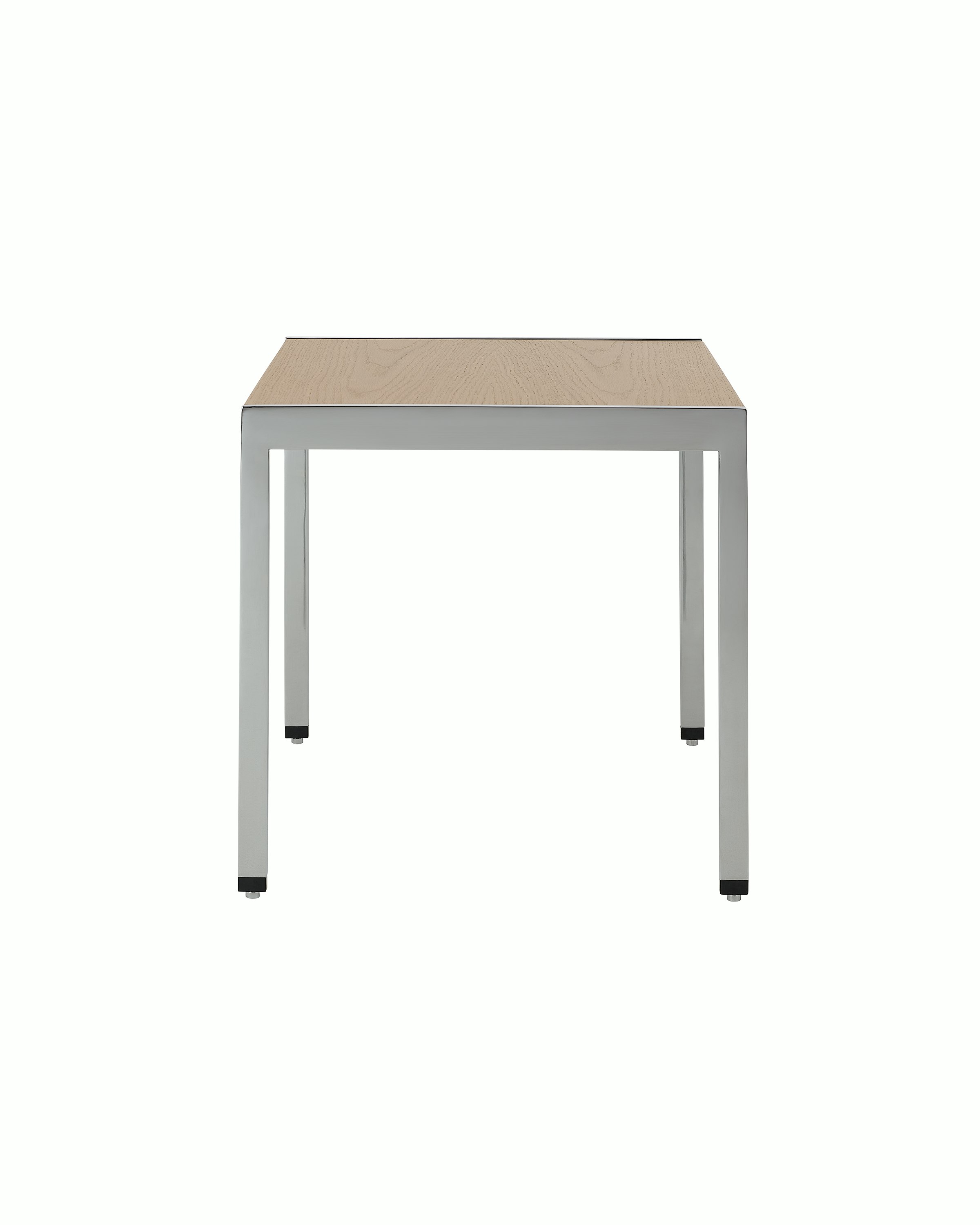 H Frame Side Table designed by Ward Bennett with a polished chrome base and a Nordic Oak top, shown front-facing on a white sweep.
