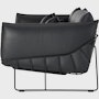 Wireframe Sofa three seater with black leather cushions and black frame.