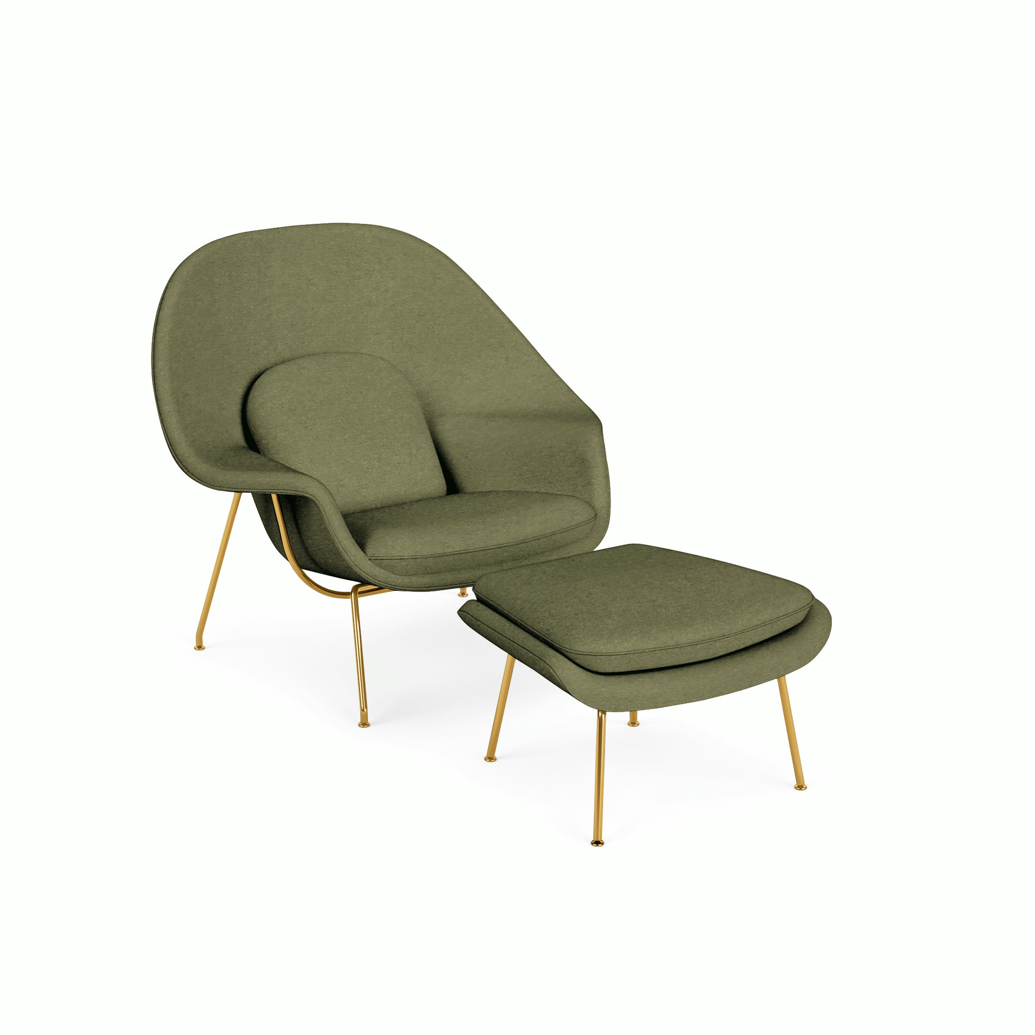 Womb Chair  and  Ottoman - Standard,  Knoll Velvet,  Sage,  Gold