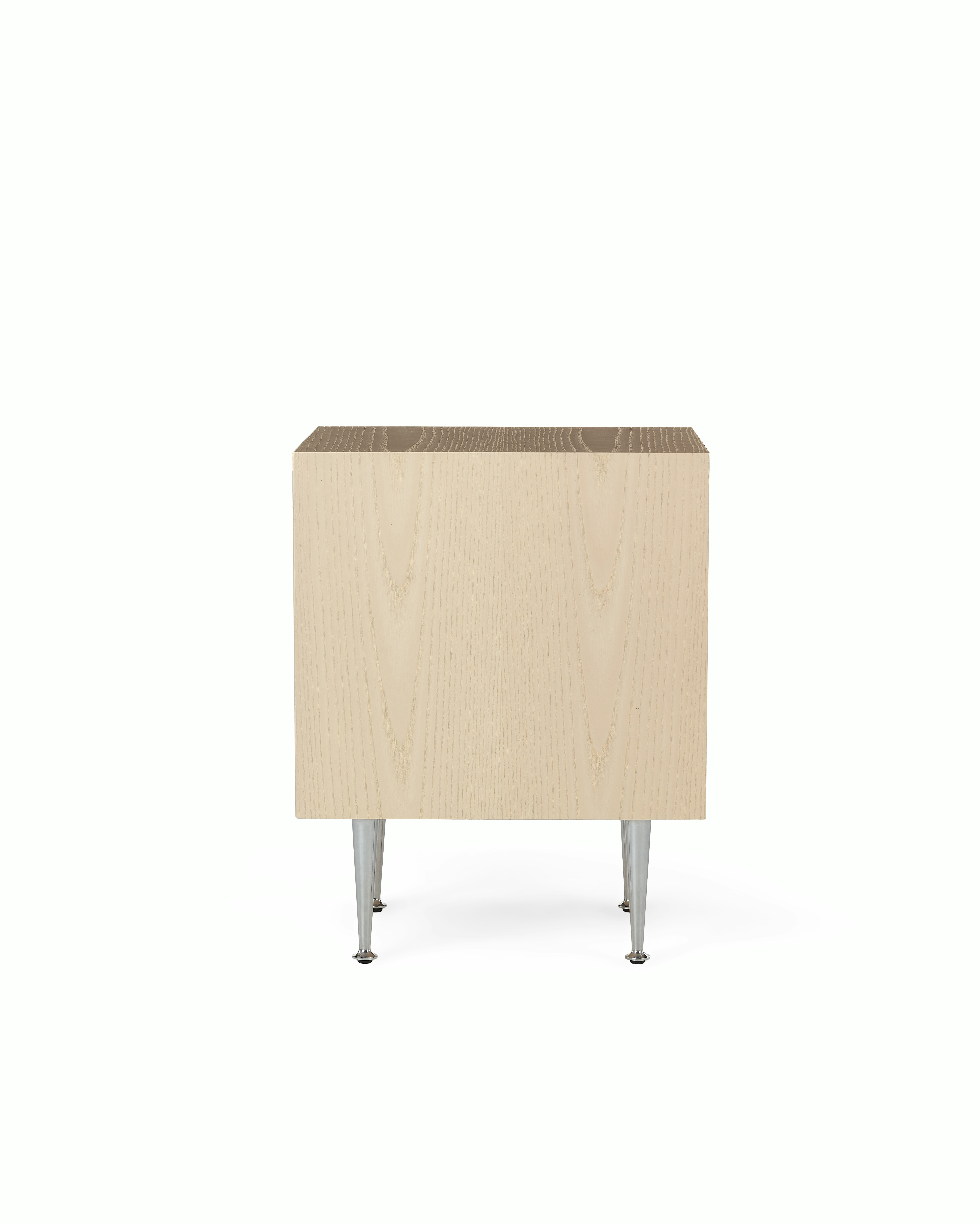 A Nelson Thin Edge Bedside Table in walnut white viewed from the side.