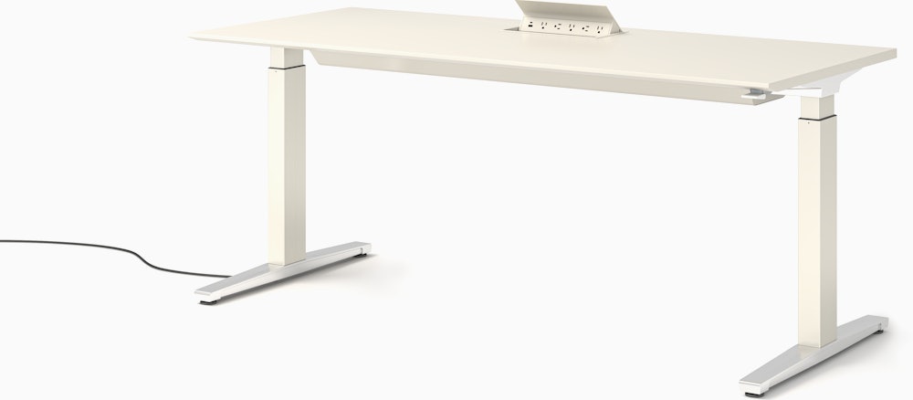 Renew S2S Embedded Power Desk - Standard,  29 x 70,  Laminate White,  White / Polished Aluminum,  Integrated Cord Management,  Hidden Power,  Standard,  T Leg