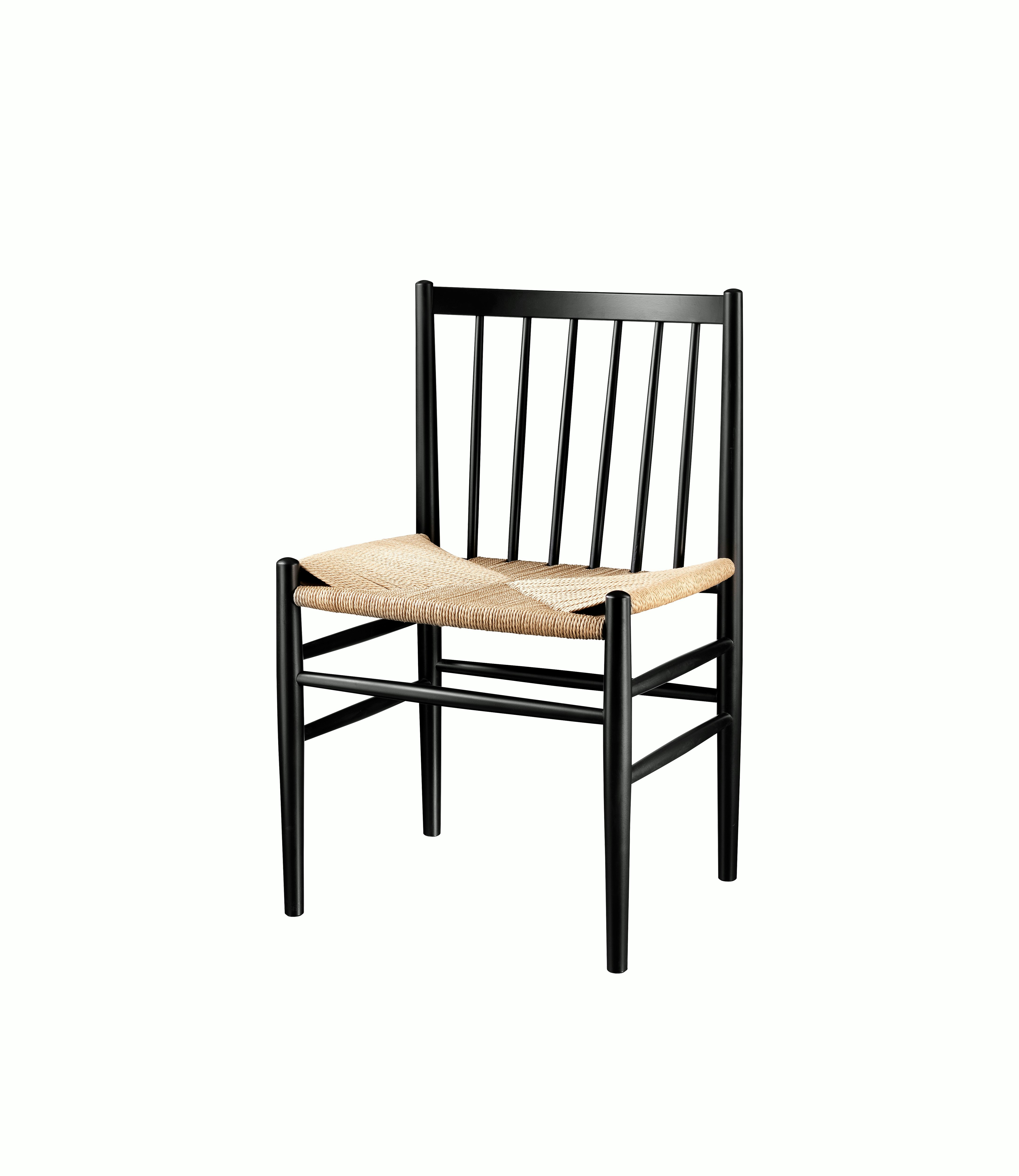 A J80 Side Chair in Beech Jet Black viewed from an angle.