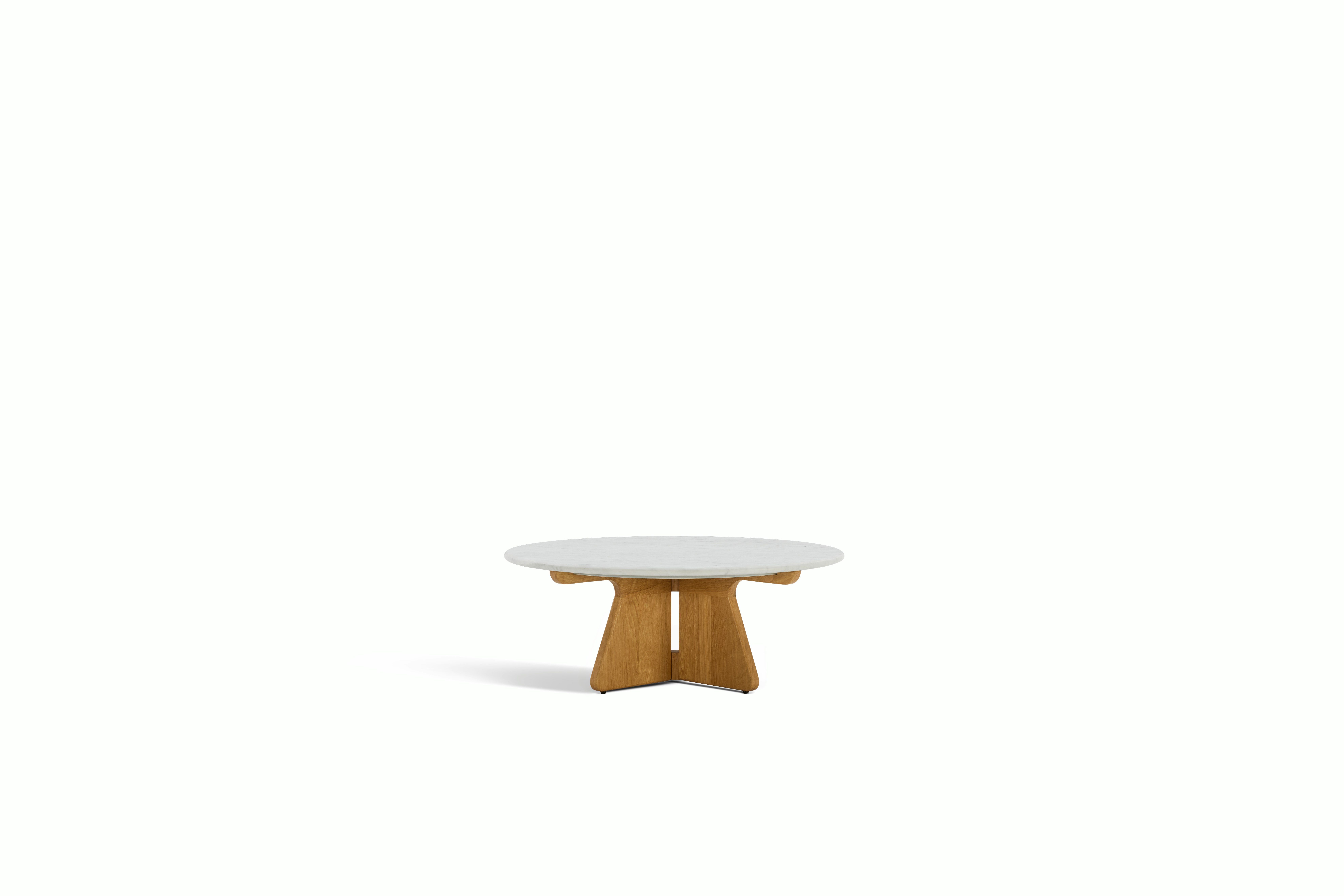 A Pinna Coffee Table in Carrara Oak viewed from an angle.