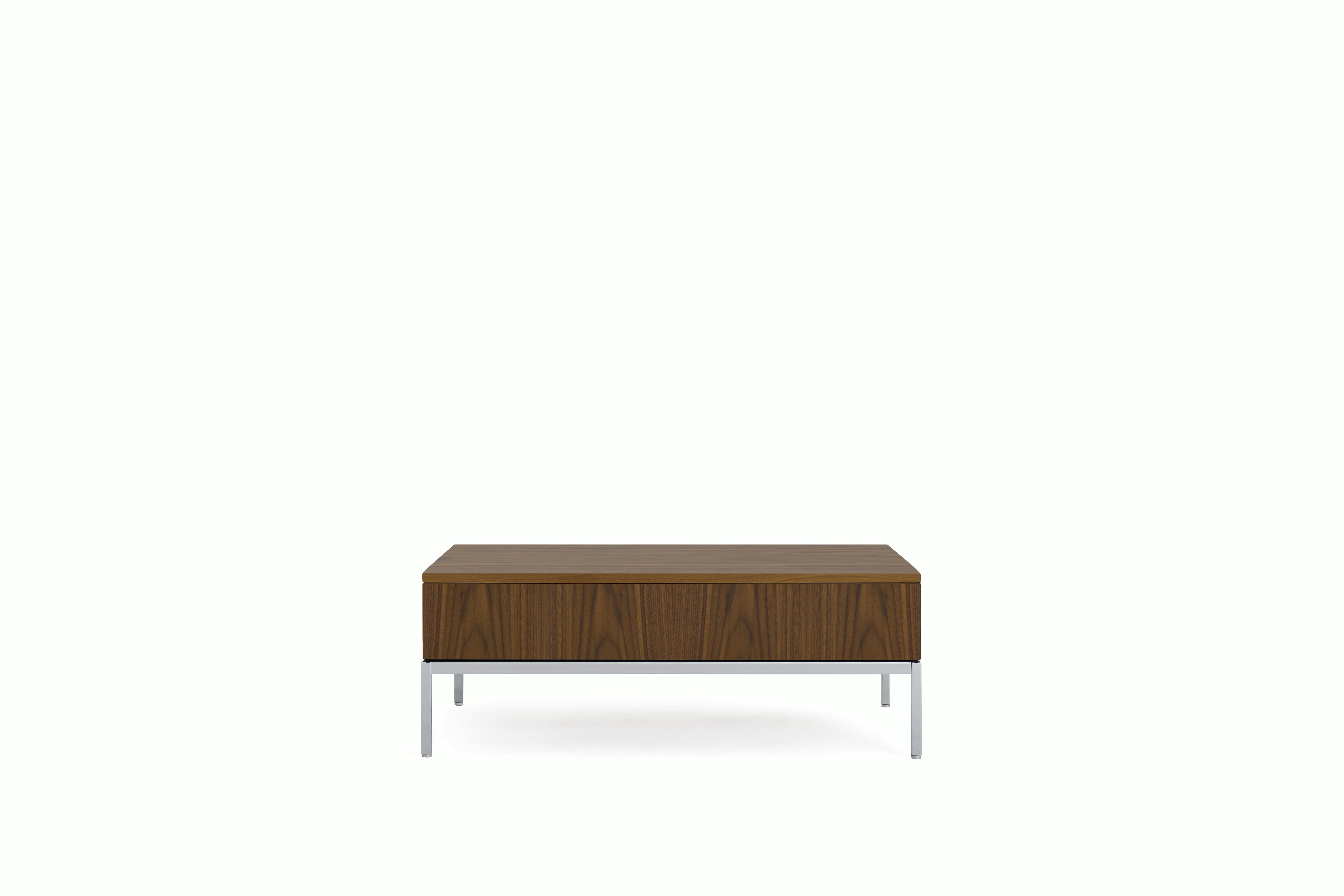 A Knoll Chermayeff Coffee Table in Walnut viewed from the front.
