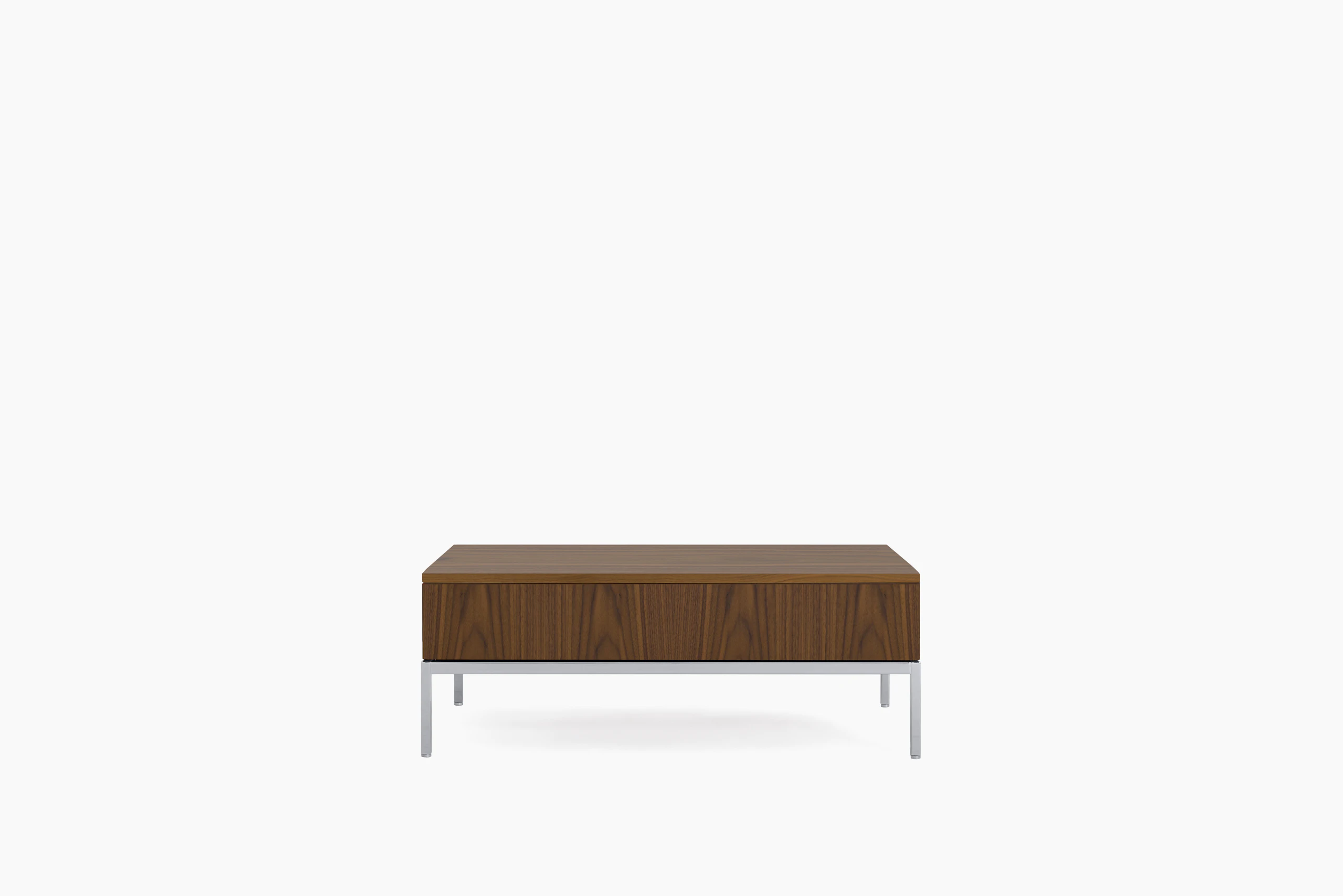 A Knoll Chermayeff Coffee Table in Walnut viewed from the front.