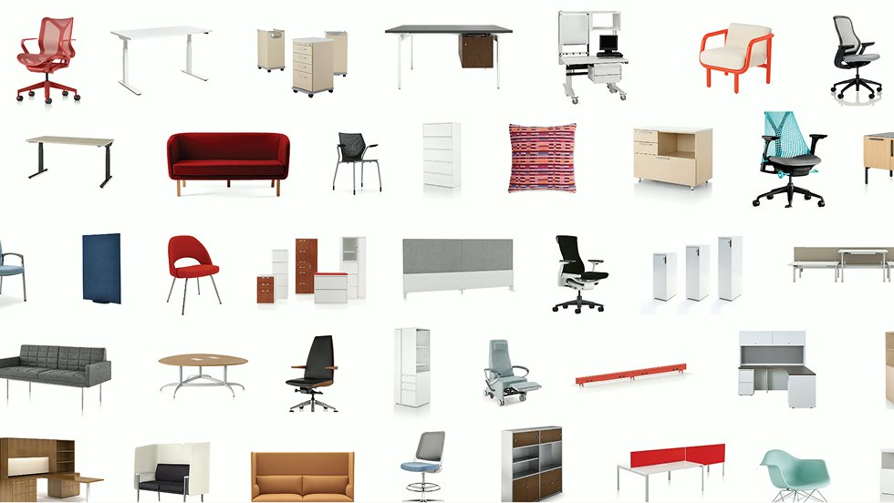 Collage of different products from the MillerKnoll collective of brands.