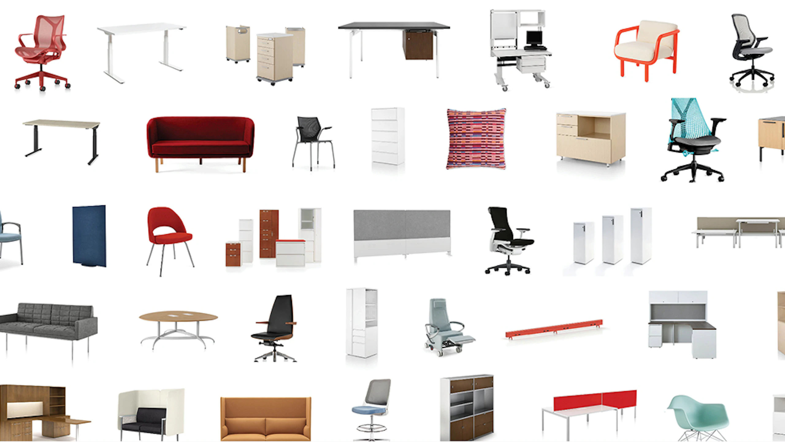 Collage of different products from the MillerKnoll collective of brands.