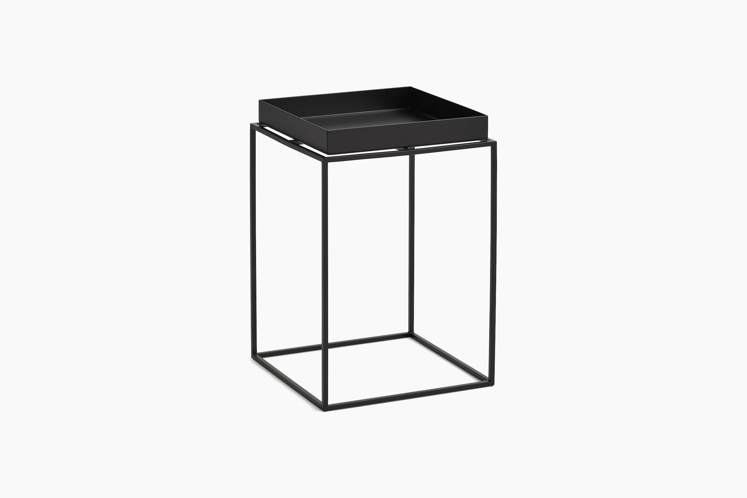 A Tray Side Table in black viewed from the angle.