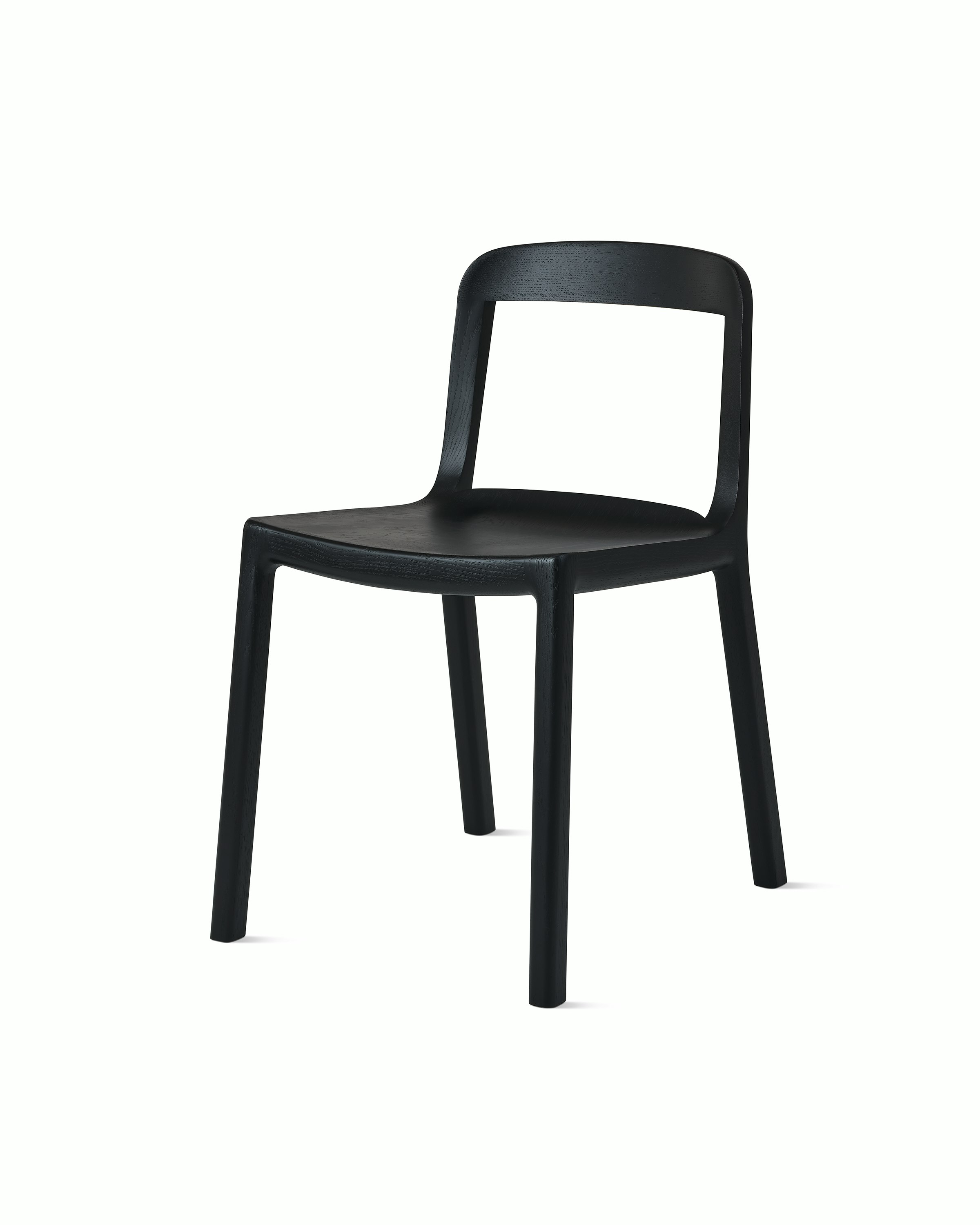 Lijn Side Chair by Carole Baijings for Geiger in Ebonized Oak frame, angled front view on a white sweep.