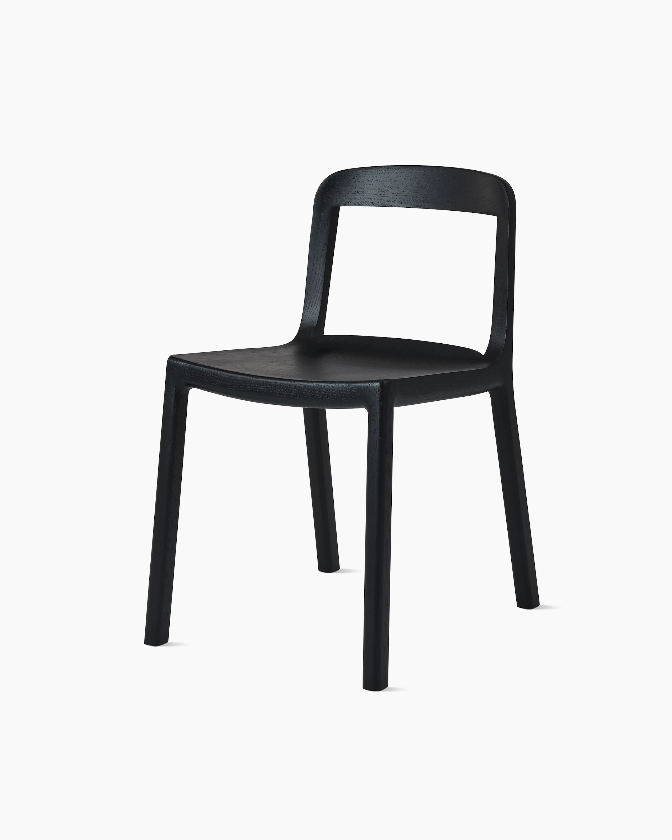 Lijn Side Chair by Carole Baijings for Geiger in Ebonized Oak frame, angled front view on a white sweep.