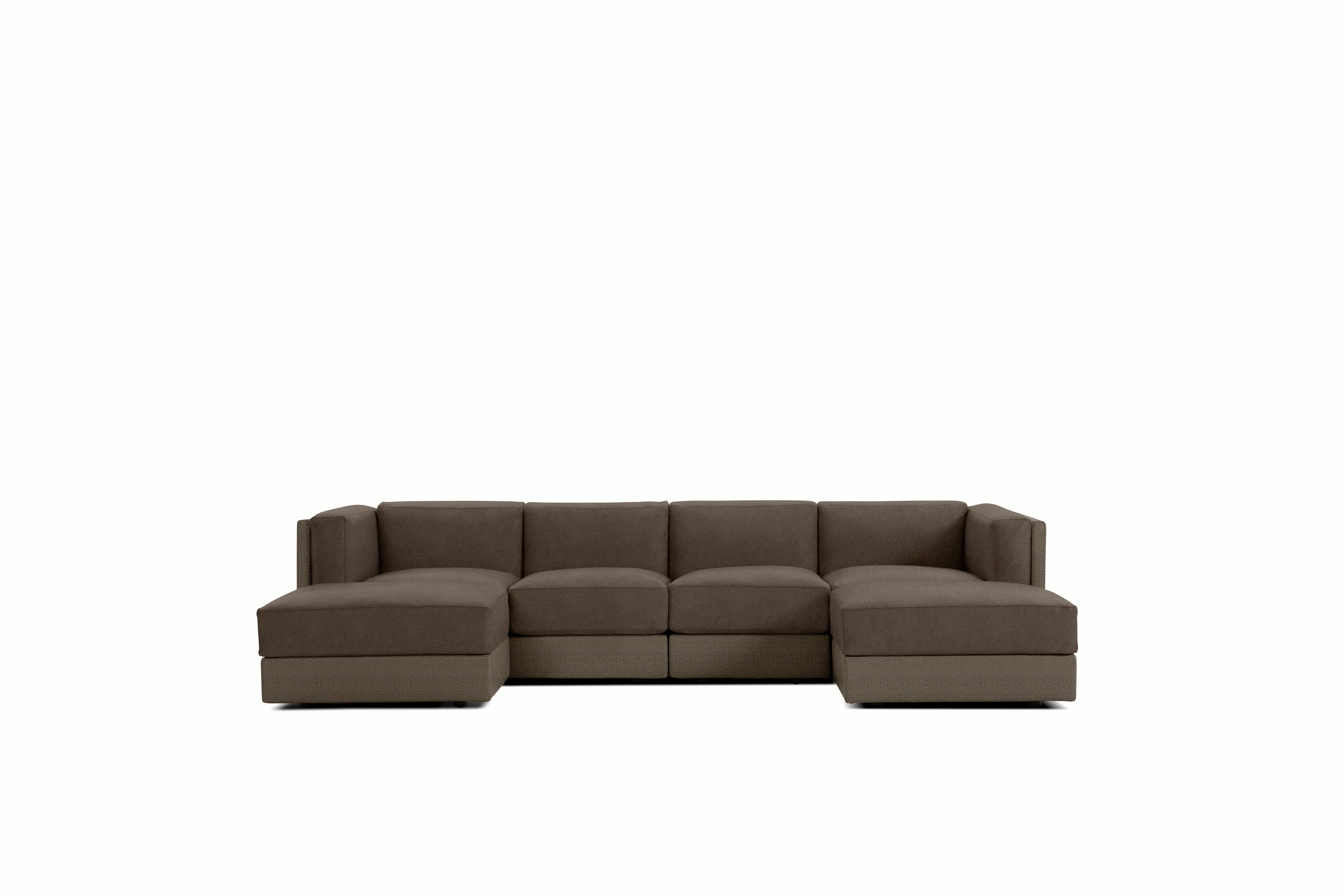Symme Double Chaise Sectional - Fabric Frame,  Pebble Weave,  Bark,  Pecora,  Chocolate