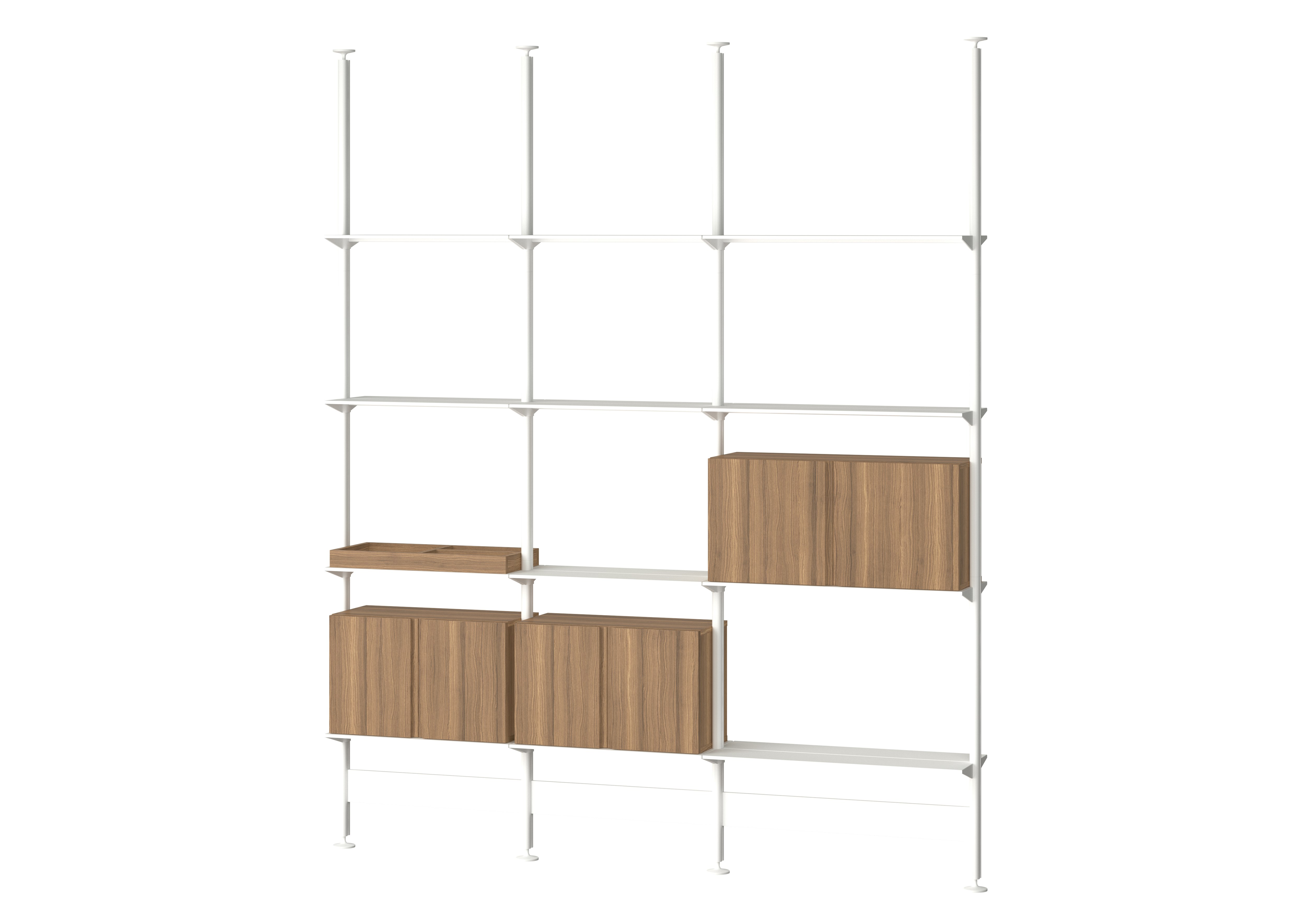 Pira Floor Shelving  - 3 Bay, 121.2" - 124.4"", White / Walnut"
