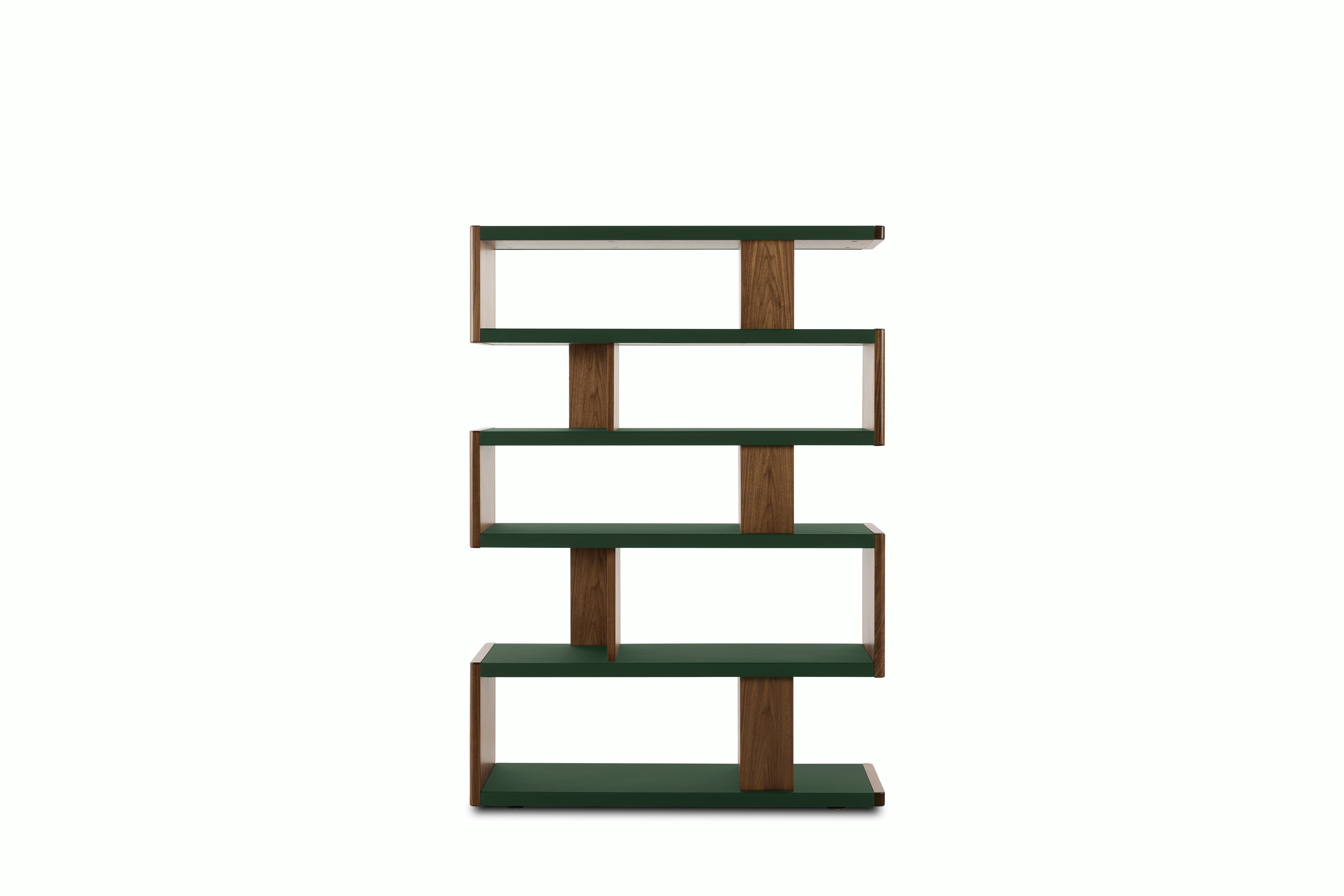New Canaan High Bookshelf - Walnut, Bristol Leather, British Green
