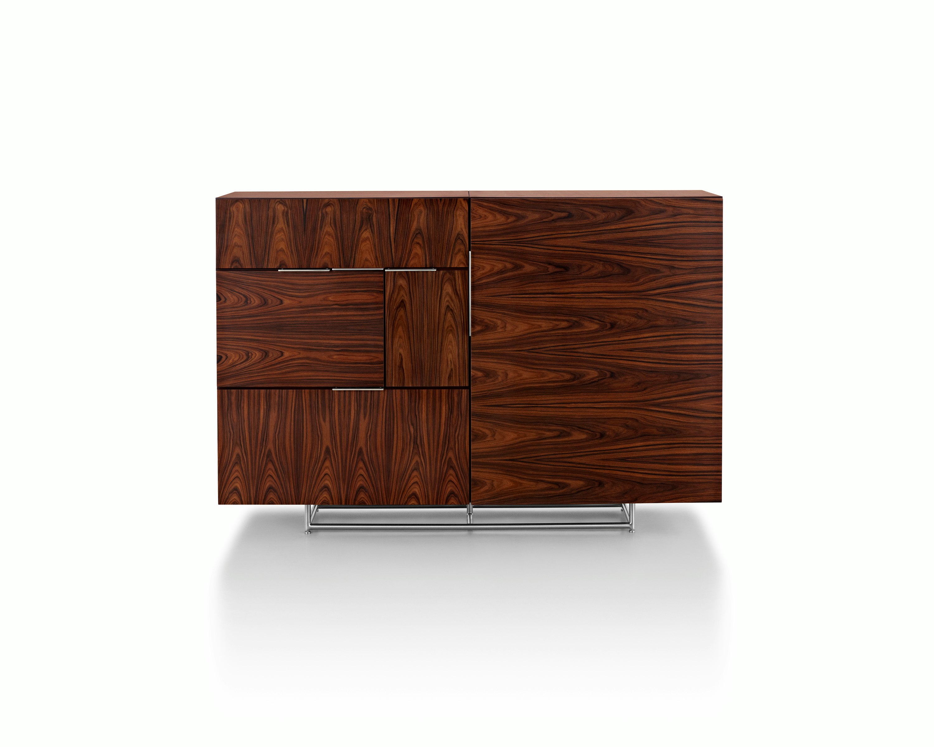 A Domino Storage sideboard with a dark wood finish and a mix of grain direction, viewed from the front.