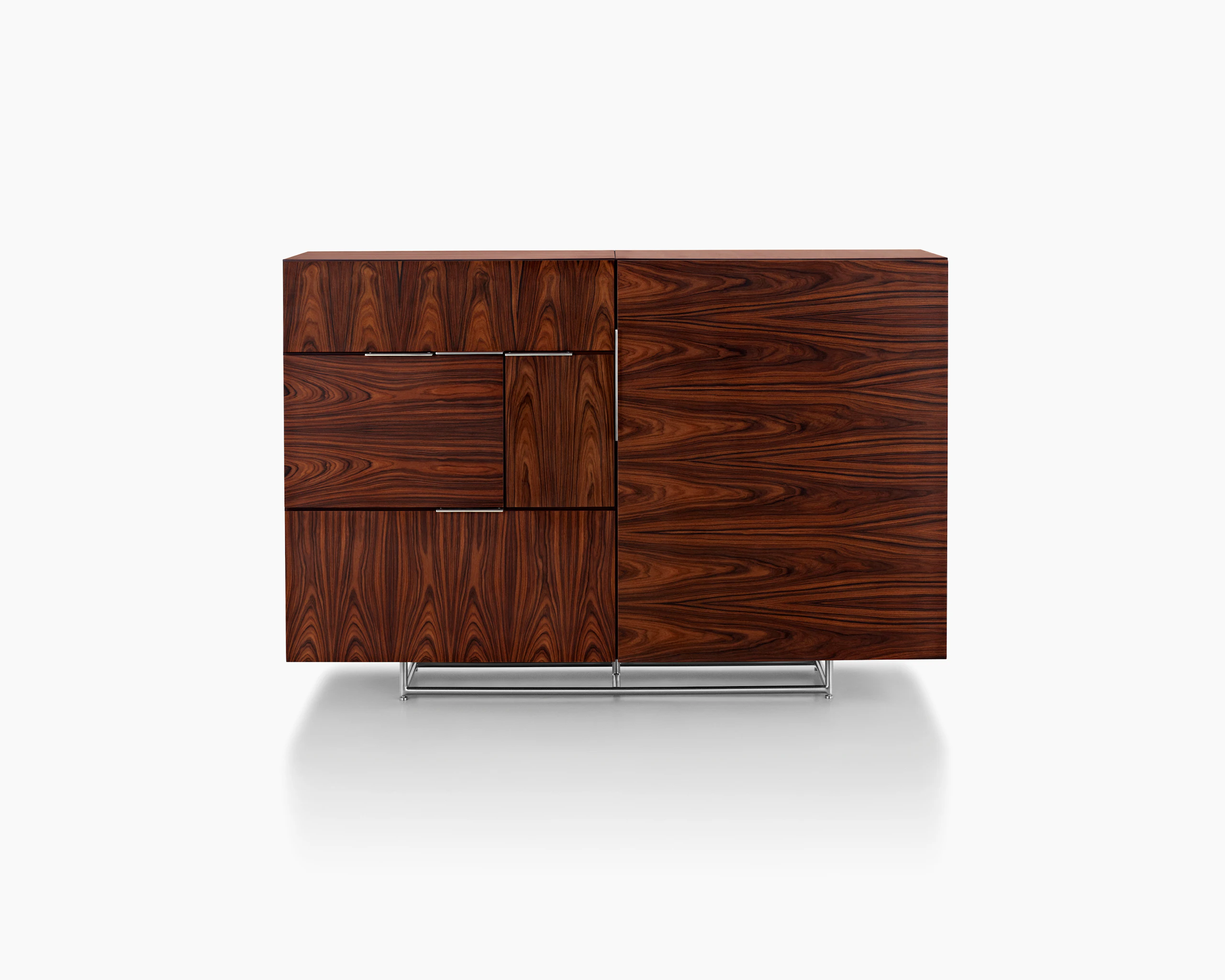 A Domino Storage sideboard with a dark wood finish and a mix of grain direction, viewed from the front.