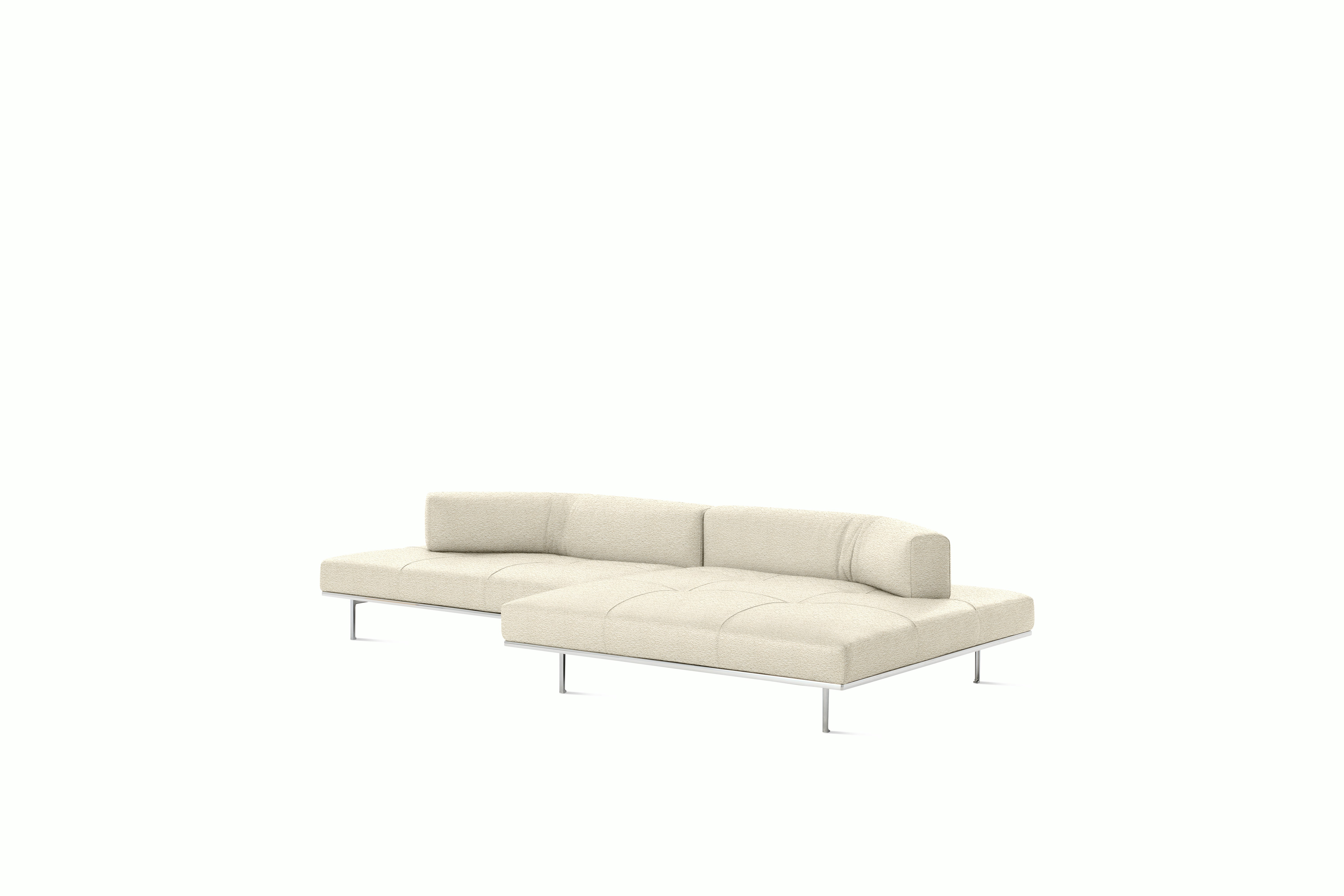 Matic Sectional- MH12 Config - Chaise Sectional,  Left,  Quilted,  Curly,  White,  Chrome