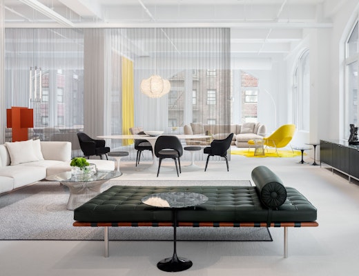Knoll NYC Showroom with Barcelona Couch and Saarinen Side Table Knoll NYC Showroom Barcelona Couch Saarinen Side Table Avio Sofa Platner Coffee Table