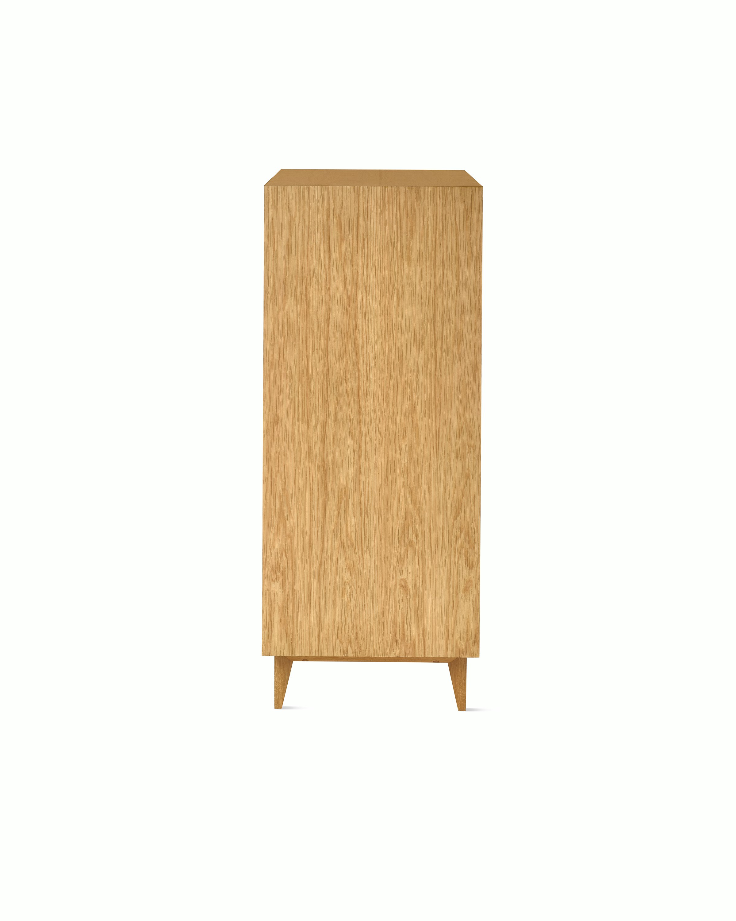 Nelson Basic Cabinet Series Console in natural oak, two doors, three drawers, standard square legs, wavy pulls.