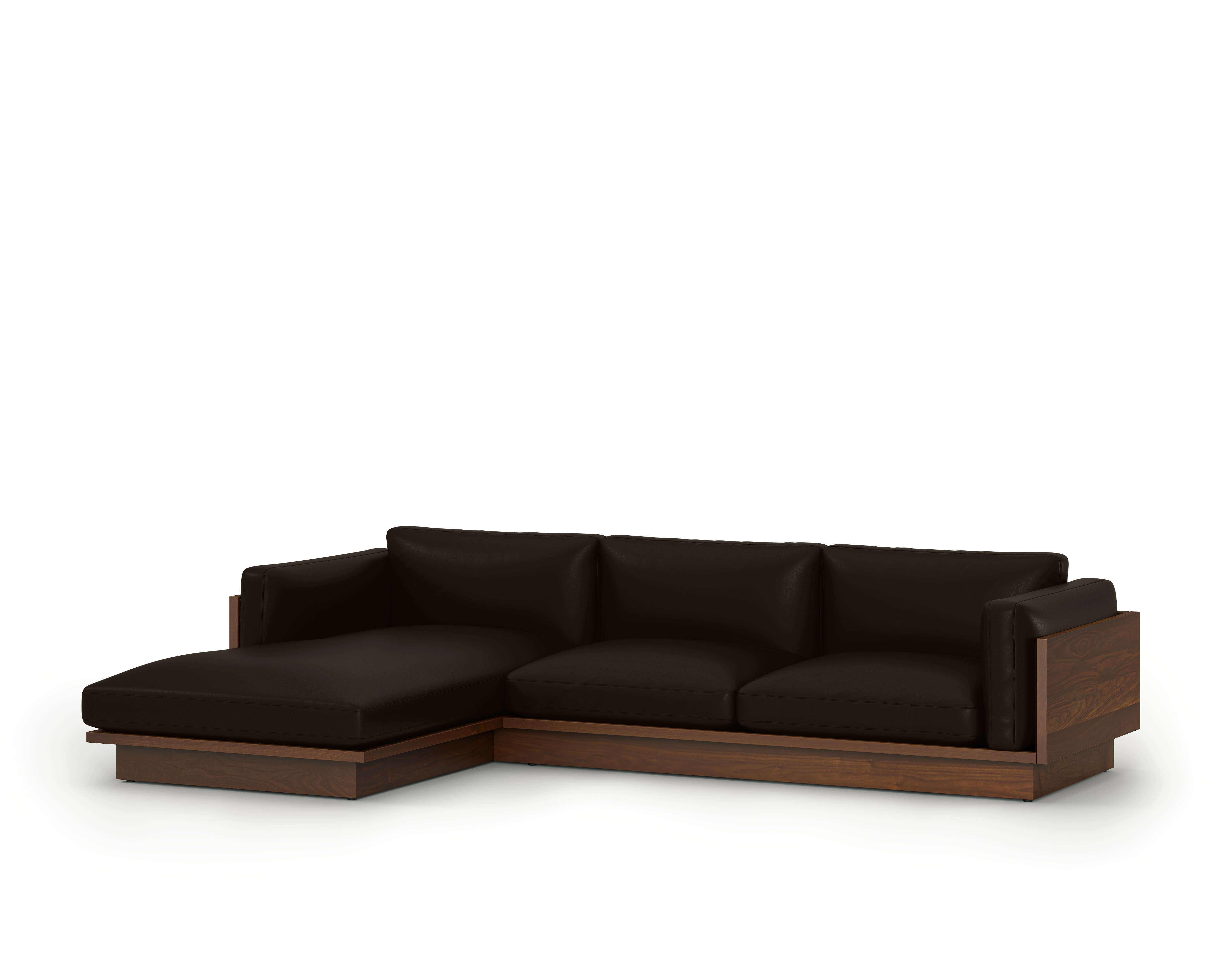 Pawson Drift Chaise Sectional - Left, Raise Leather, Bruno, Tudor Walnut