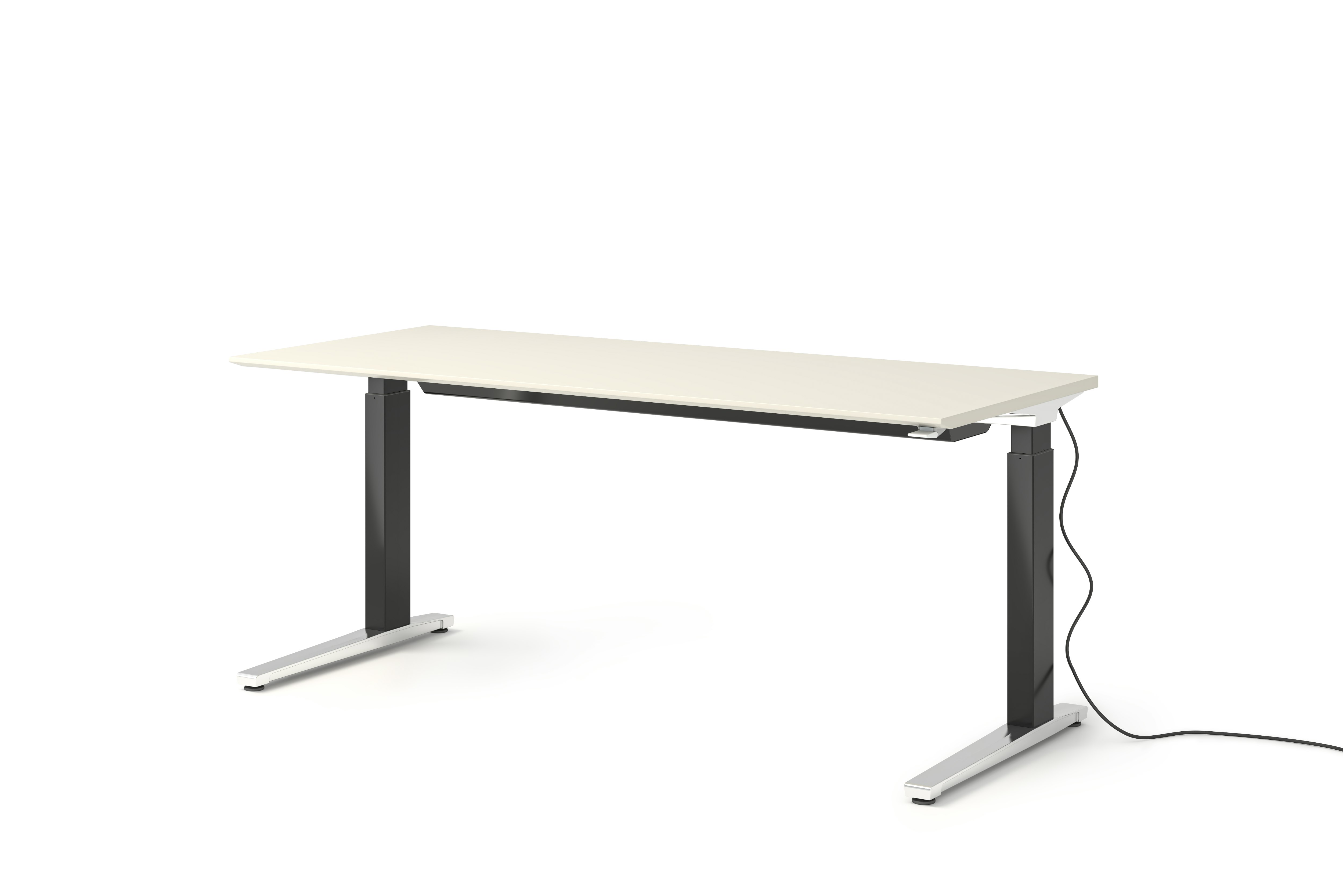 Renew Sit-To-Stand Desk - 29x70,  White Laminate,  Graphite Satin,  Polished Aluminum,  Standard Power