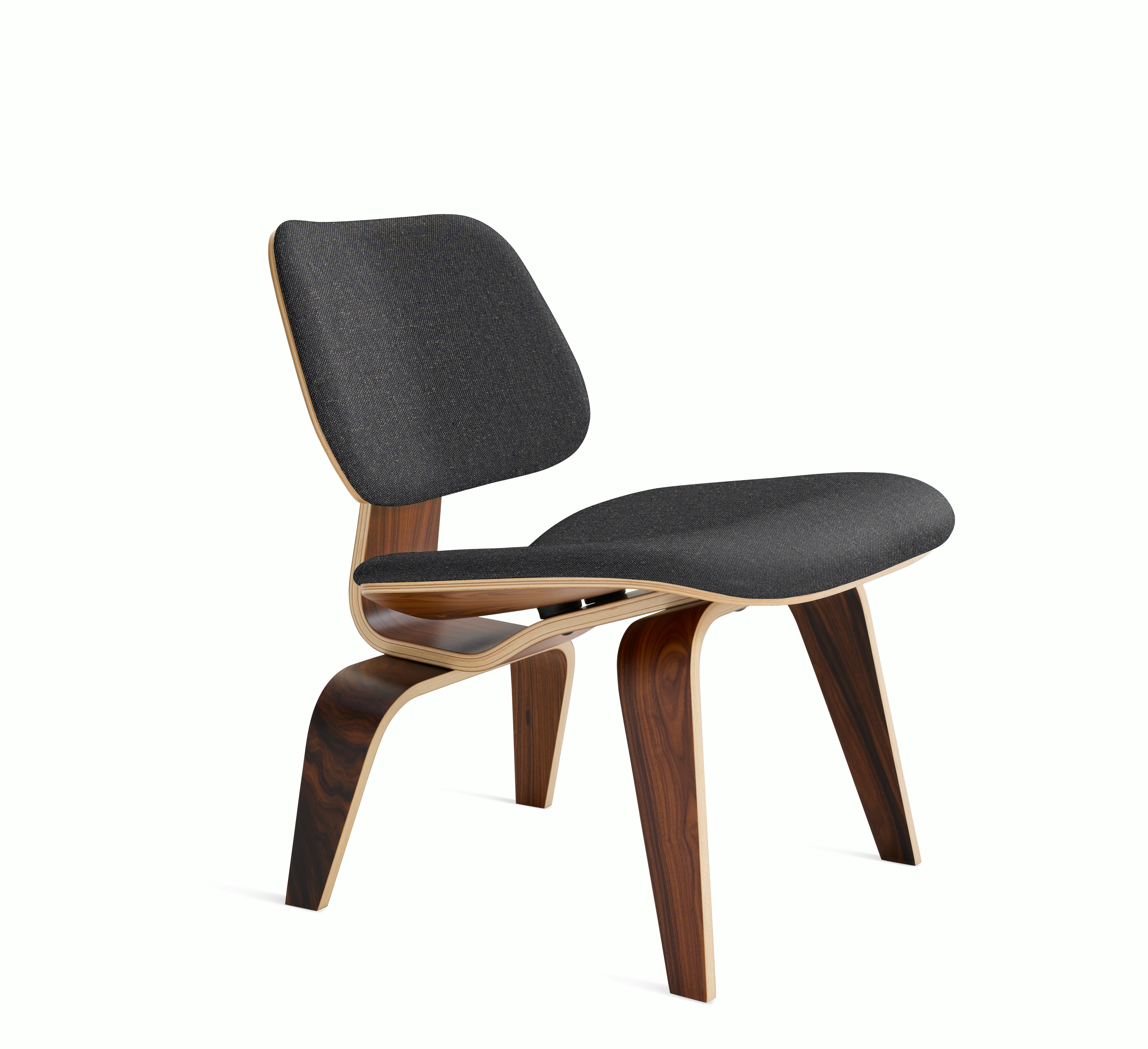 Eames Molded Plywood Lounge Chair Wood Base (LCW) - Upholstered, Santos Palisander, Album Linen, Millennium