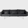 Wireframe Sofa three seater with black leather cushions and black frame.