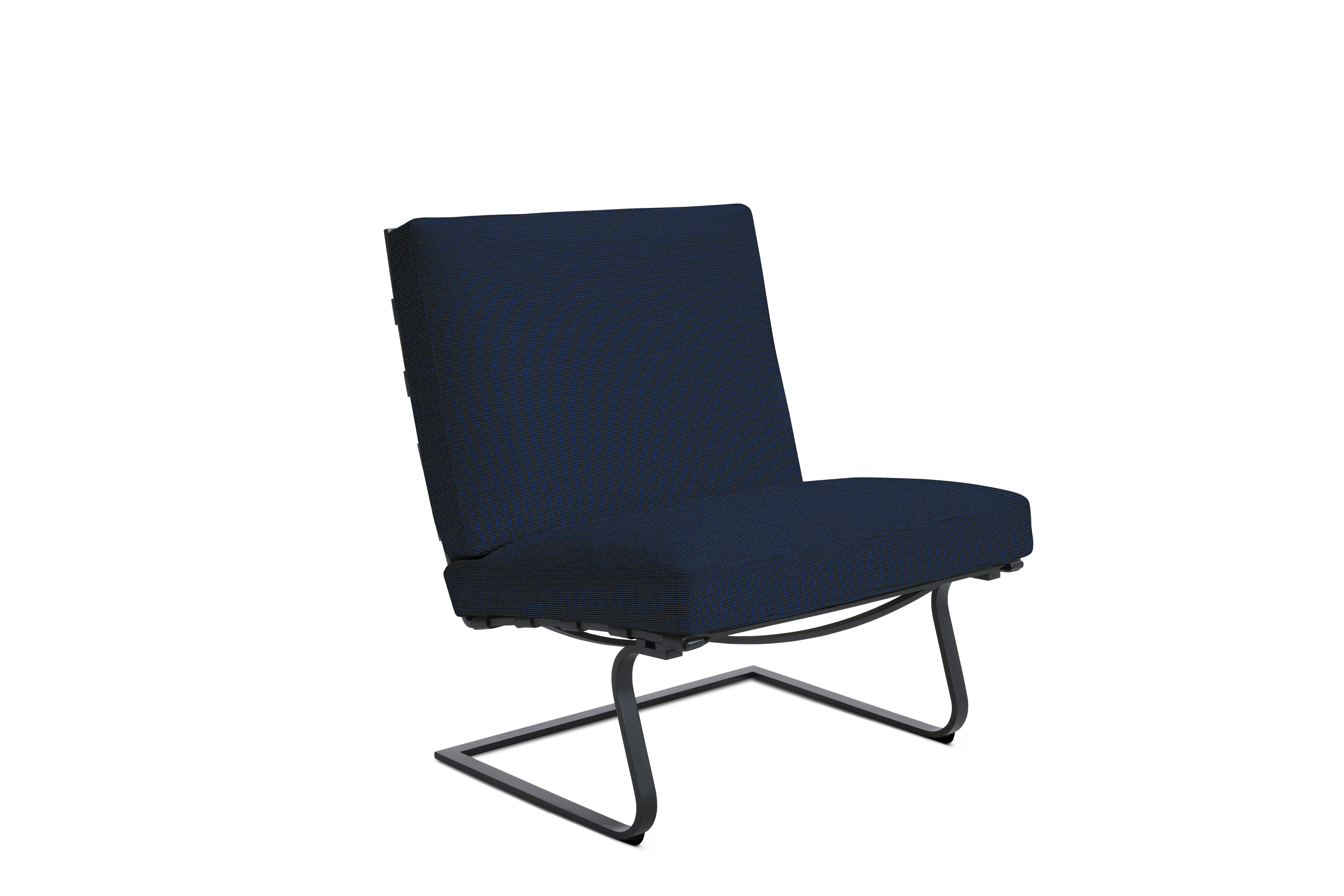 A Tugendhat Chair in Lazuli with Black and Black viewed from an angle.