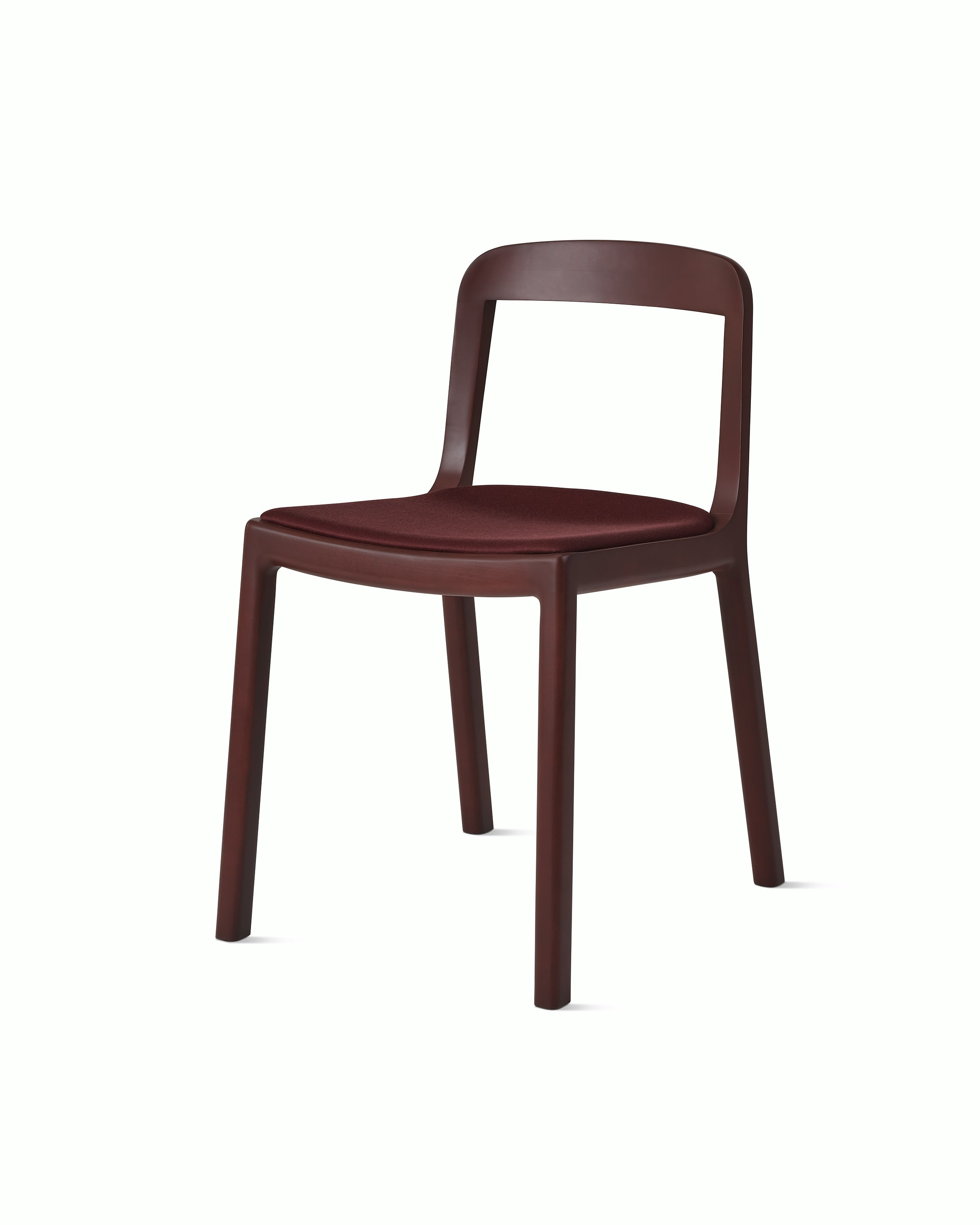 Lijn Side Chair by Carole Baijings for Geiger in Red Clay frame upholstered with Maharam Valor in Saloon, angled front view on a white sweep.